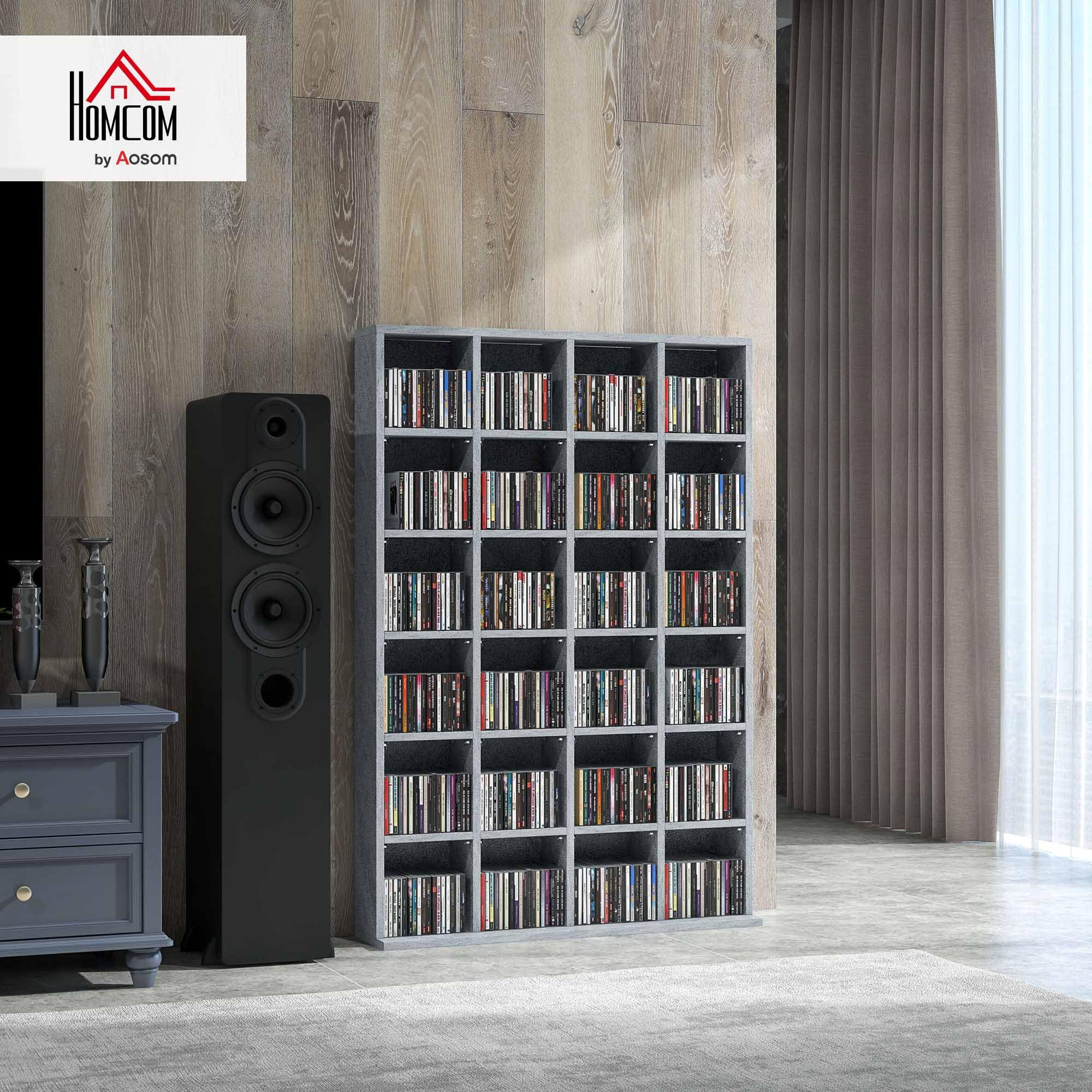 HOMCOM Wysoki regał na 456 CD/336 DVD 89x130.5 cm szary cementowy