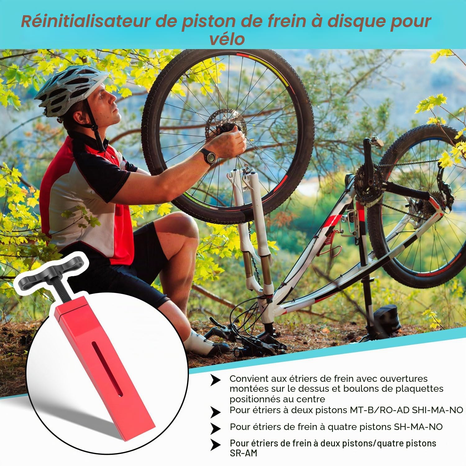 Repousse Piston Frein de Vélo Hydraulique Réparation Professionel pour Etrier Frein Vel pour Shi-ma-no/Sr-am Double/Quadruple à Étalons Course de Remise à Zéro 7-12,6 mm Aluminium Alloy Rouge Tl-233