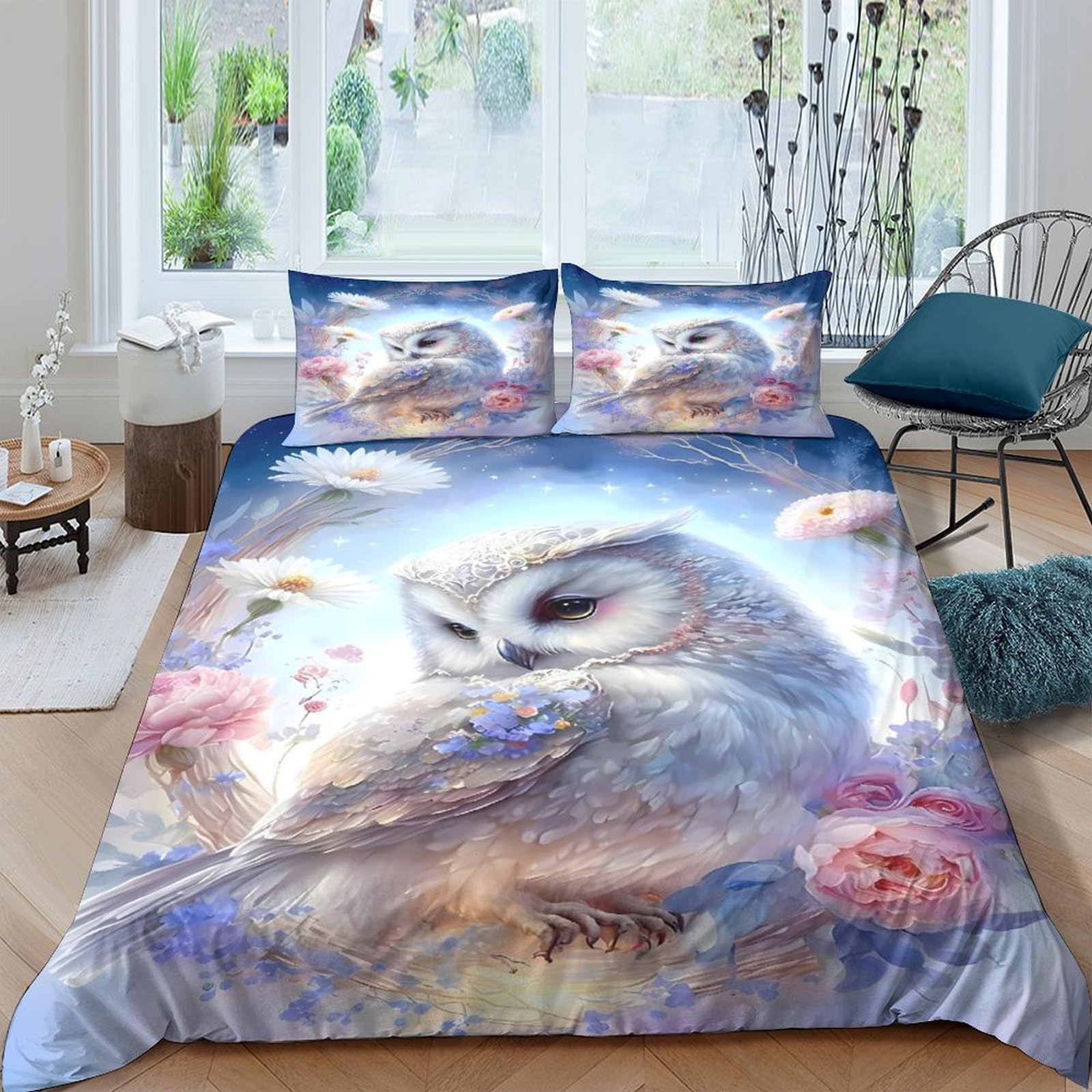 Ctjqhvkz Style-9 3D Printed Dreamy Owl Fitted Sheet Microfiber Soft Decor For Bedroom Dorm Mattress Cover Floral Art Single（135X200cm）