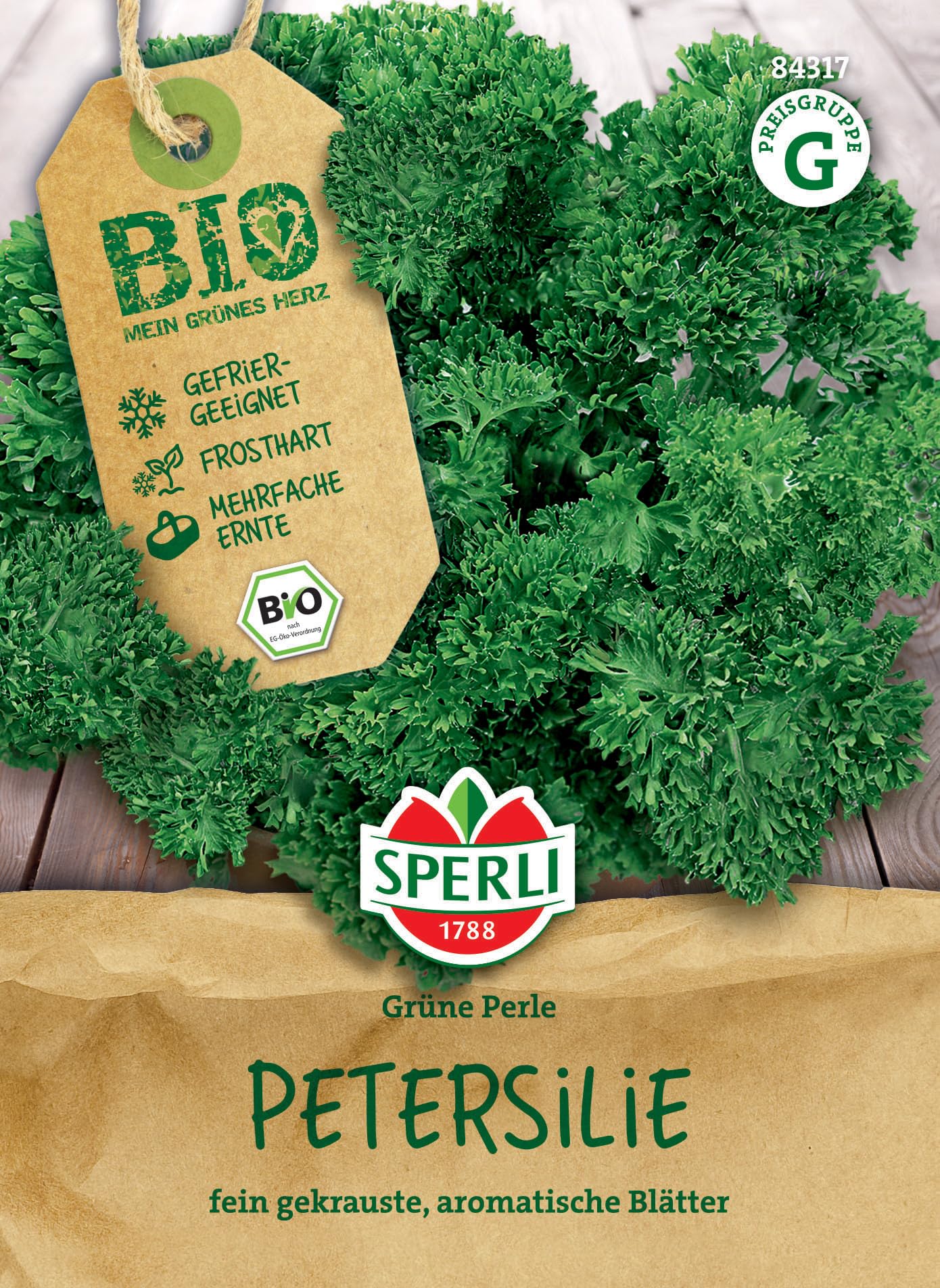 Sperli BIO Petersiliensamen, kraus - Kräutersamen für Kübel & Freiland, Zweijährig, Saatgut Bio, Grüne Perle