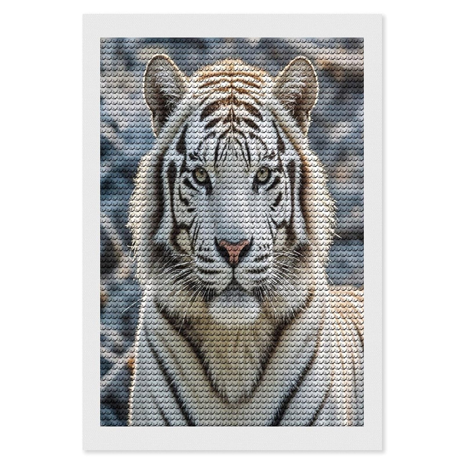 FekiLoot White Tiger Diamond Painting Kits for Adults Full Round Drill Diamond Art Kits for Beginners 5D DIY Diamond Dots Paintings Diamonds Pictures Gem Art Home Wall Decor 8"x12"