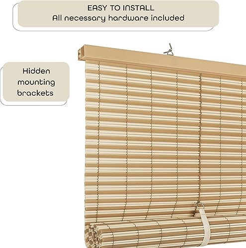 Miniatura 3 de Persiana enrollable de vinilo sin cordón, 36 pulgadas de ancho x 72 pulgadas de largo, desiertoalmendra