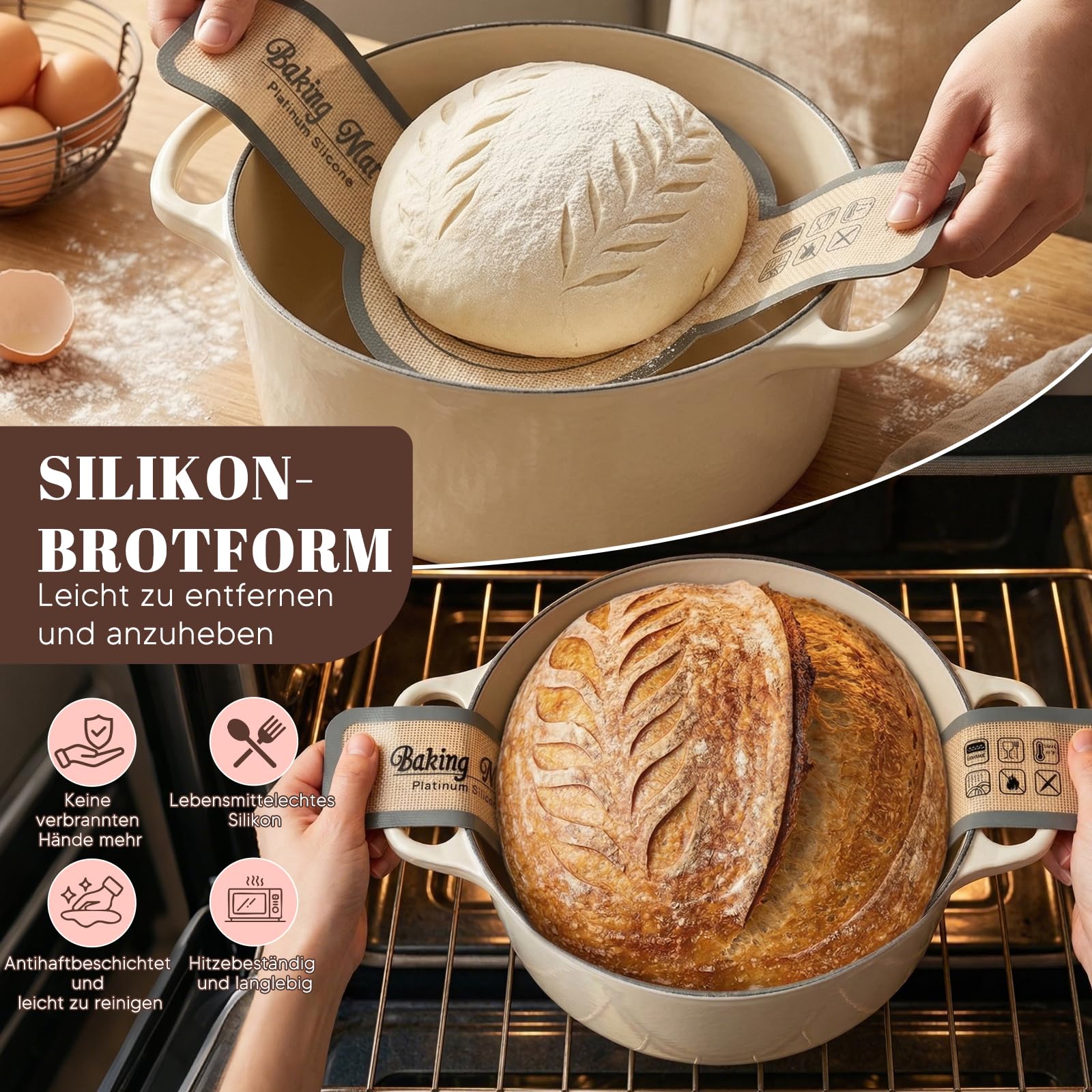 2 Banneton pour pain pliables en silicone, Kit de démarrage pour levain 12 pièces (29 cm ovale & 28 cm rond), bocal 730 ml, ensemble complet de cuisson, Débutants & boulangers expérimentés
