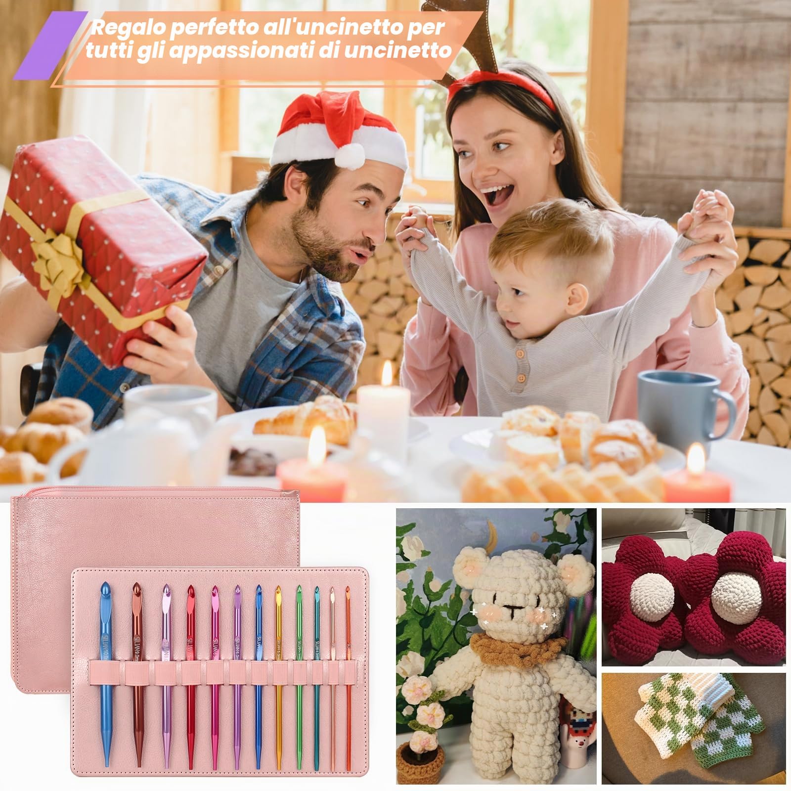 Coopay Set di 12 Uncinetti Tunisini Intercambiabili, 3,0-10,0mm con Filo da 40/60/80/100 cm, Uncinetto per Principianti e Professionisti, Uncinetto Afgano per Tappeti, Maglioni, Sciarpe, Rosa