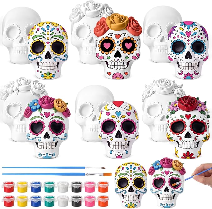 Leinuosen 6 Pcs Sugar Skulls to Paint Day of The Dead Figurines DIY Craft