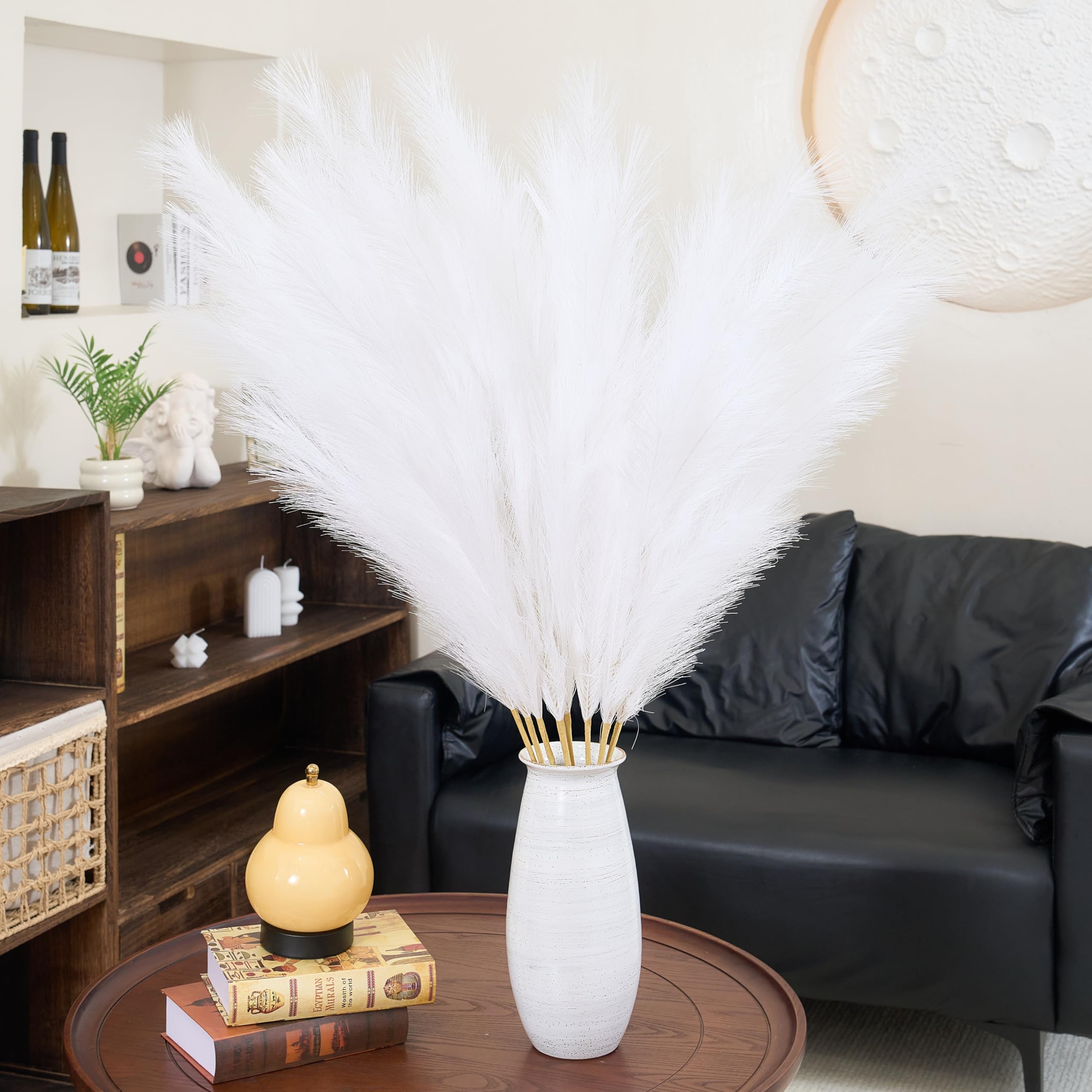 Pampas Grass Decor Größe, Pampas, groß, flauschig, 8 Stück, 110 cm, lange Federn für Hochzeitsarrangement, Boho, Wohnzimmer, 8 Stück, 110 cm, Weiß