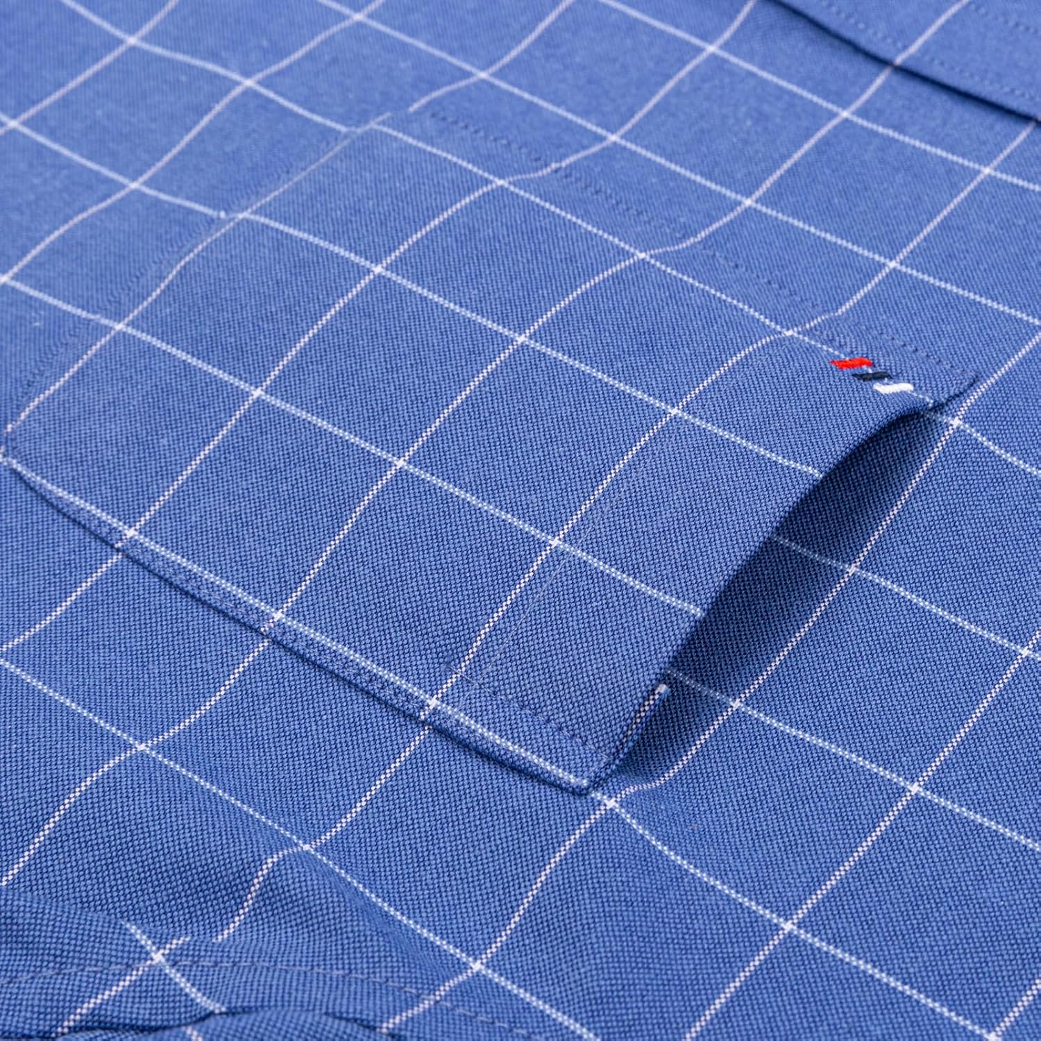 Men's Plaid Striped Button Down Shirts Spring Fall Cotton Long Sleeve Oxford Dress Shirts with Pocket - Image 4