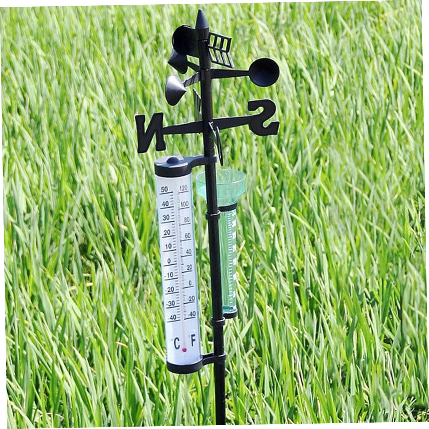 Drahtlose Wetterstation mit drehbarer Halterung 55'' mit Regenmesser-Thermometerfahne für den Garten