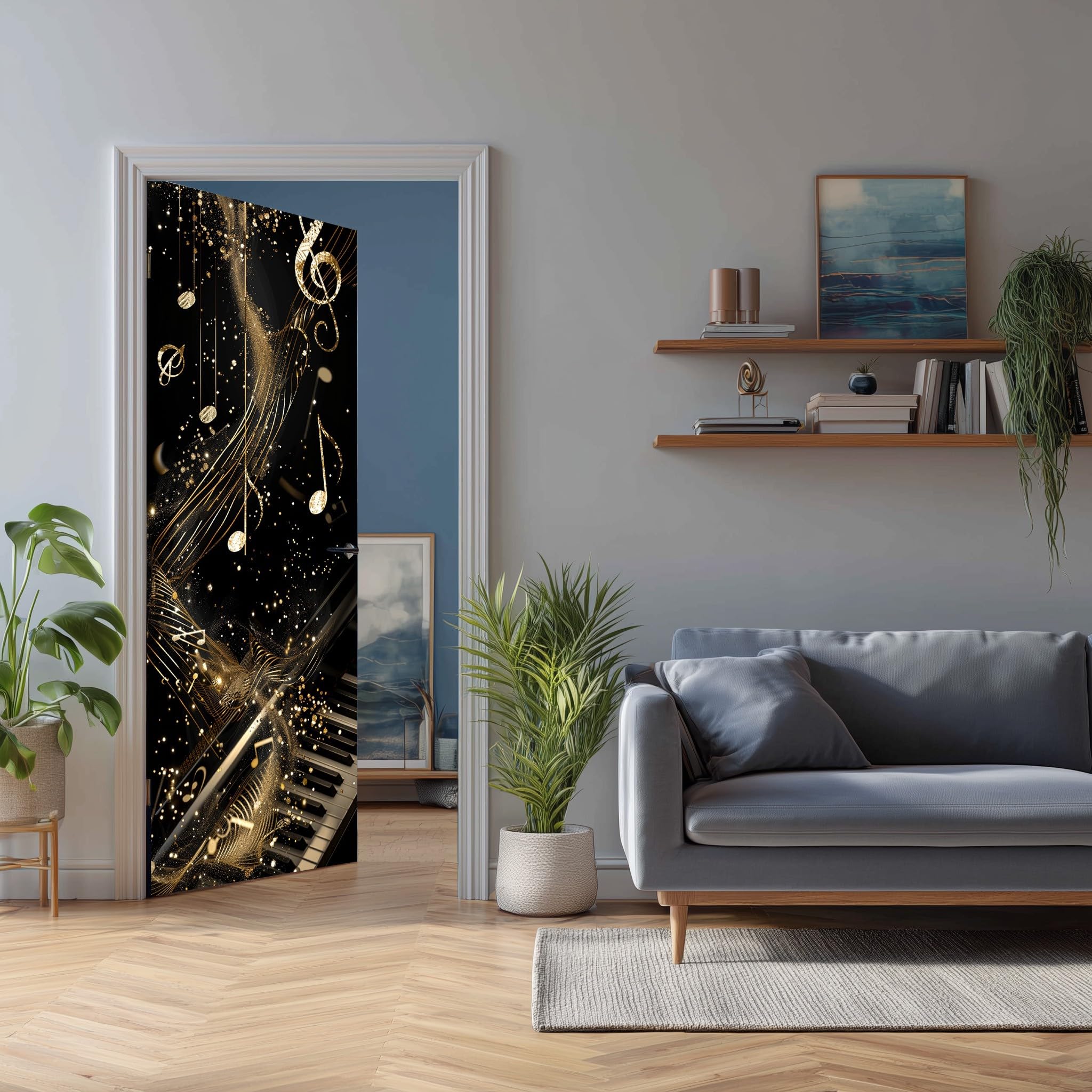 Poster pour porte mural stickers auto-adhésif Thème Musical Note 95x210cm