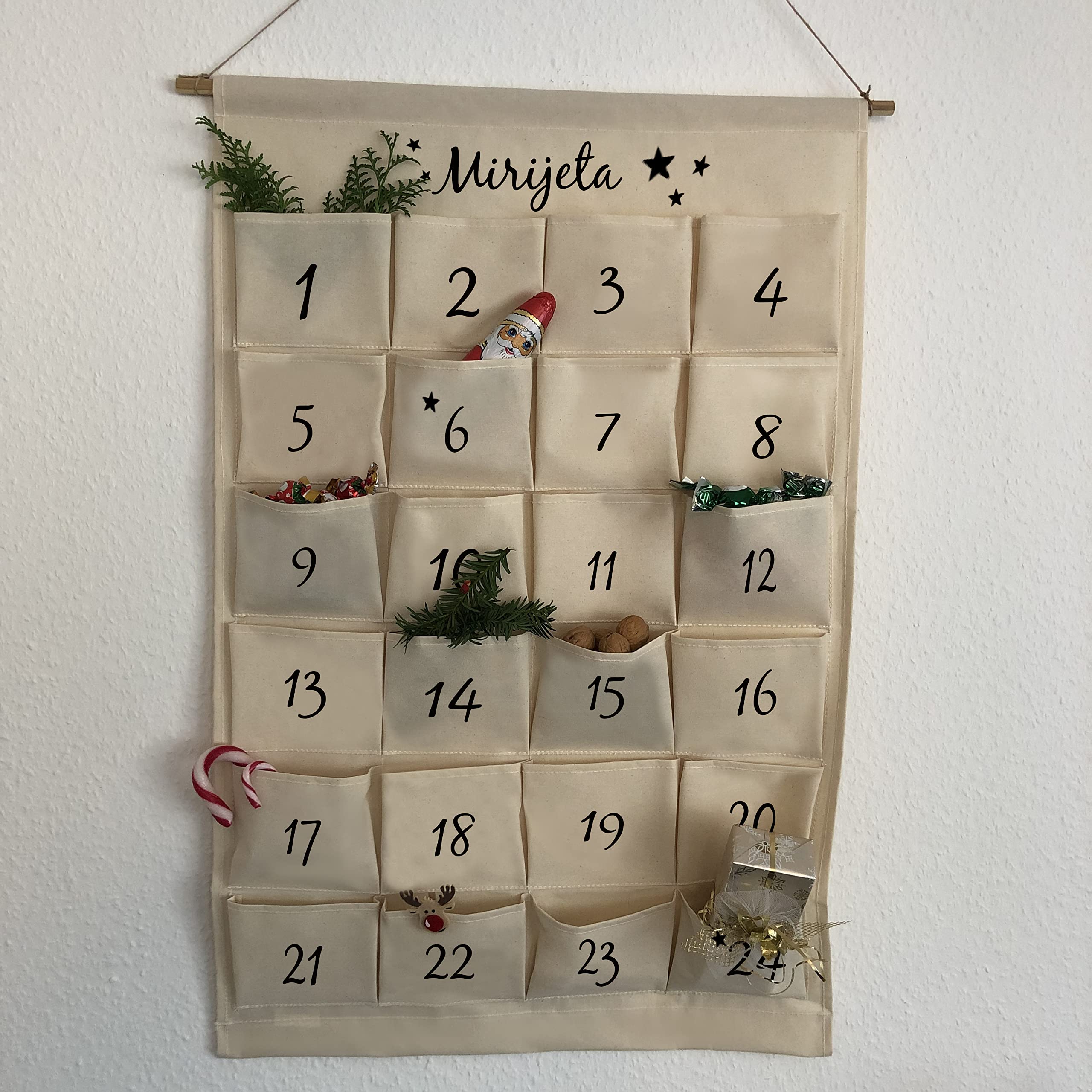 Personalisierter Adventskalender zum Befüllen | Weihnachtskalender mit Name Kinder, Männer & Frauen | Groß, wiederverwendbar, handgefertigt aus Stoff