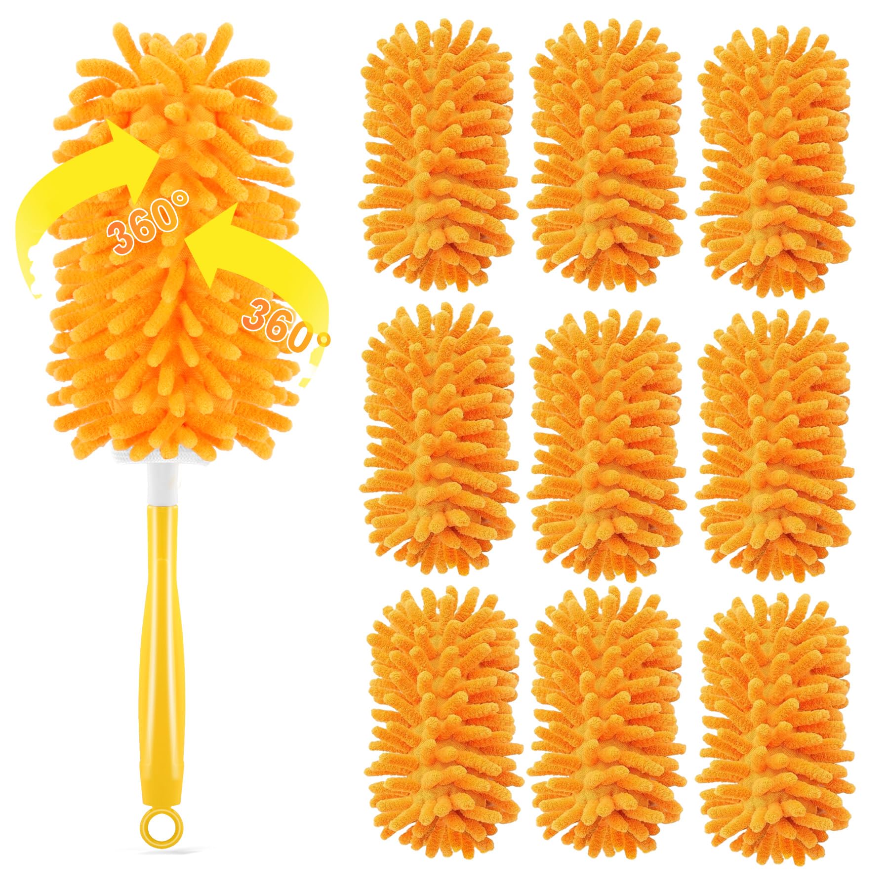 Duster Refill for Swiffer, 360 Dusters Heavy Duty Refills, Reusable Duster Kit for Home, Office, Furniture and Outdoor (9 Pack + 1 Handle)