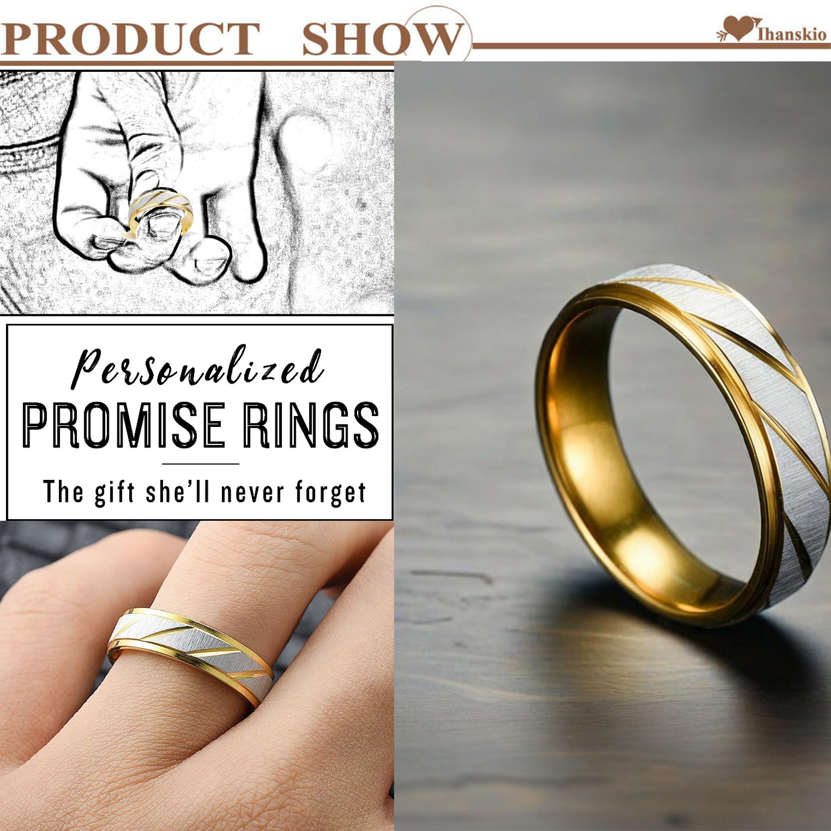 Anillo personalizado para pareja anillos de patrón de rayas de doble Color en el interior puede grabar de Compromiso de boda de promesa