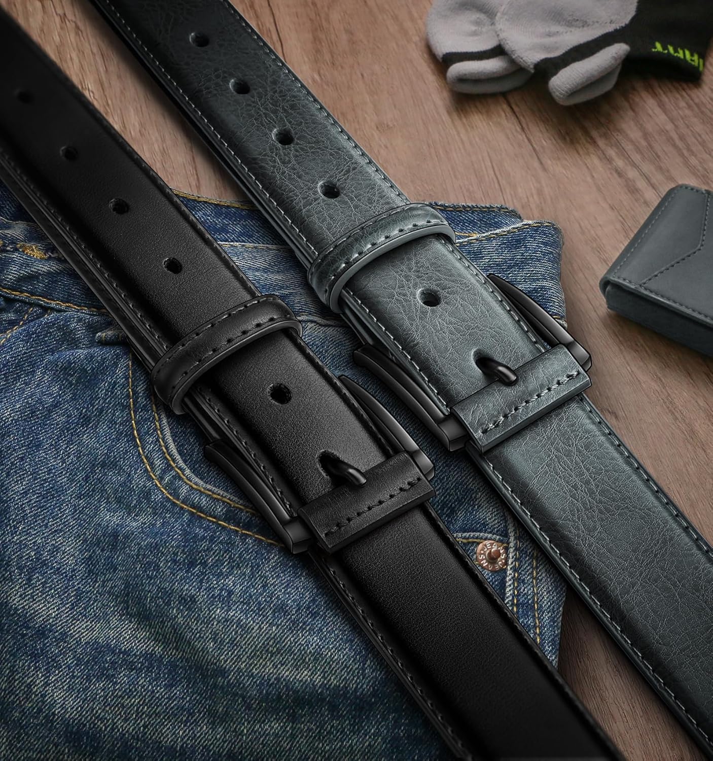 KEMISANT Men Belt 2Pack – Genuine Leather Belt for Men Dress Casual Golf Jeans 1 3/8" - Image 2