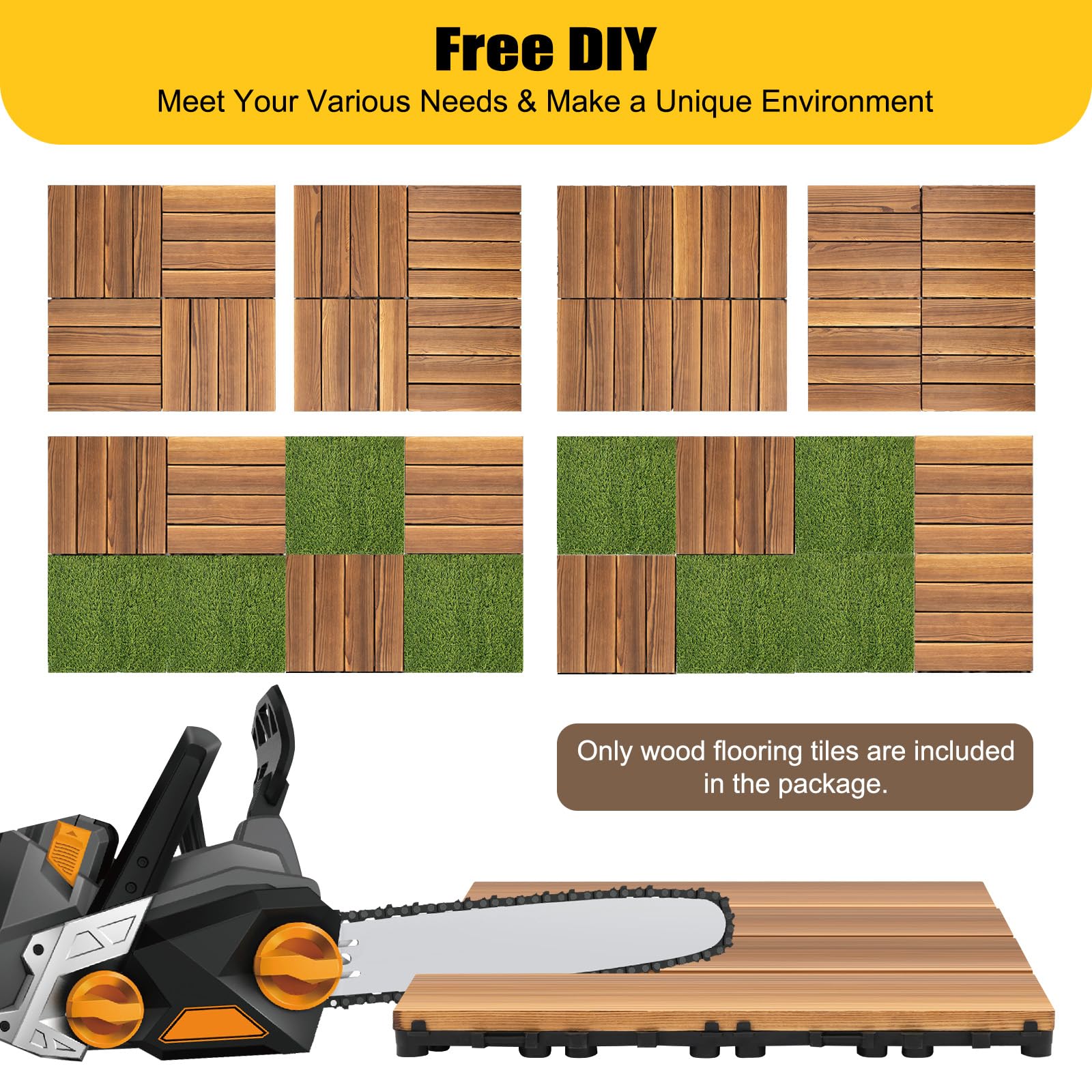 36 azulejos de madera para balcón, suelos de terraza, 30 x 30 x 2 cm, con clic, alta temperatura, resistentes a la corrosión y al agua
