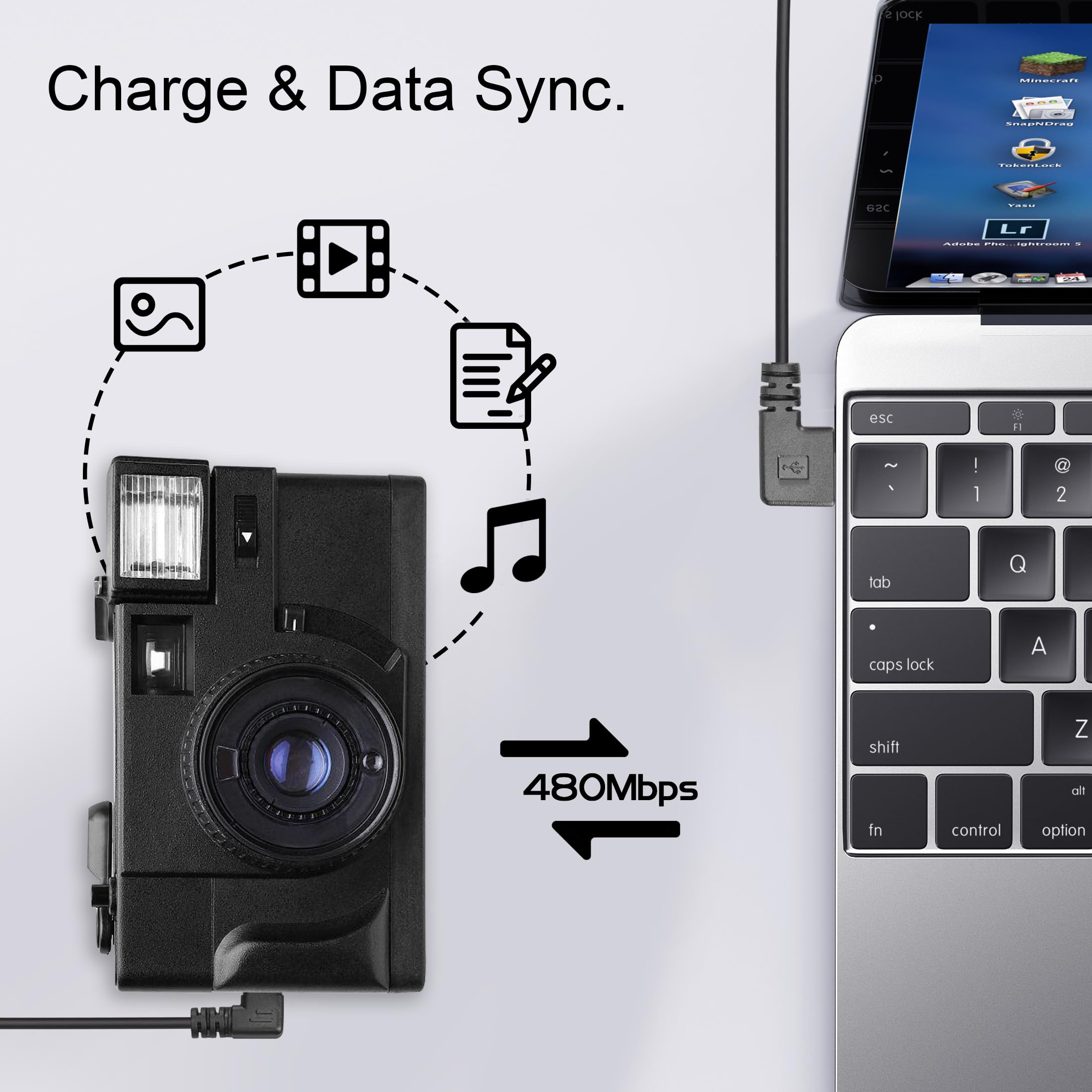 Câble Mini USB Torsadé USB 2.0 Vers Câble Mini B 90 Degrés
