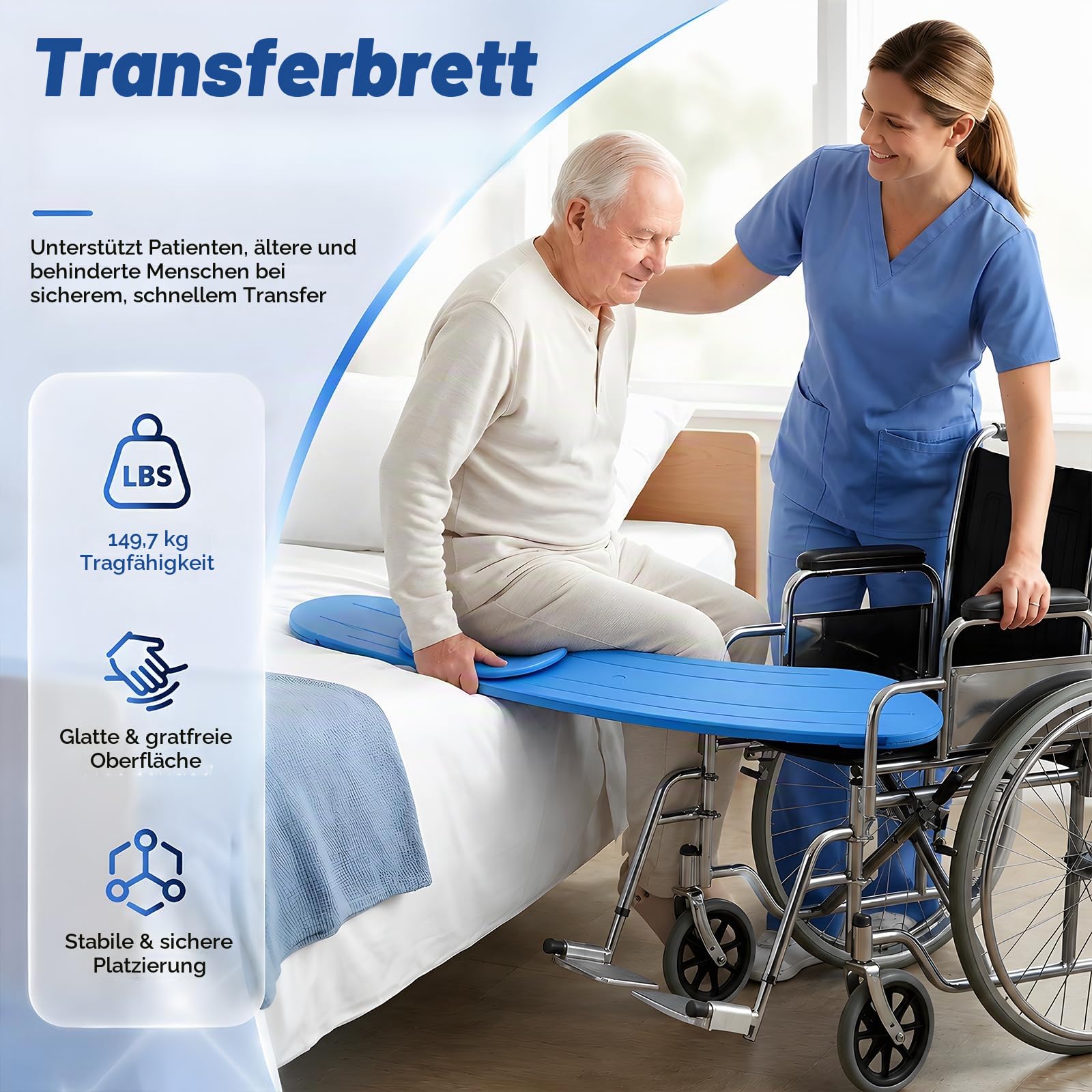 Transferbrett, 90cm Rutschbrett für Rollstuhlfahrer Betttransfer Gleitbrett Badewannen mit 360° Verschiebbarer Drehscheibe 170 Kg Gewichtskapazität für Senioren Im Bett Auto Rollstuhl Toilette