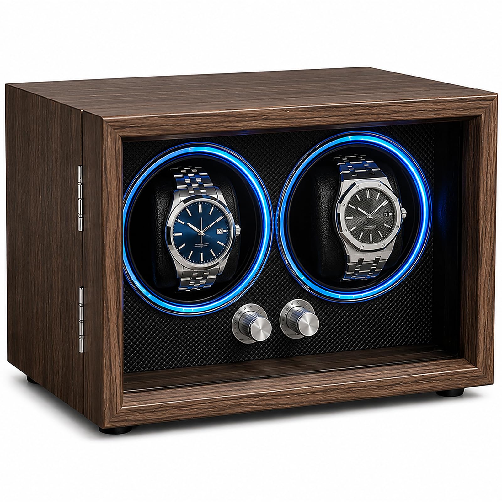 BeSokar Caricatore per 2 orologi, in legno di noce nero, 4 modalità di rotazione con illuminazione a LED, ultra silenzioso