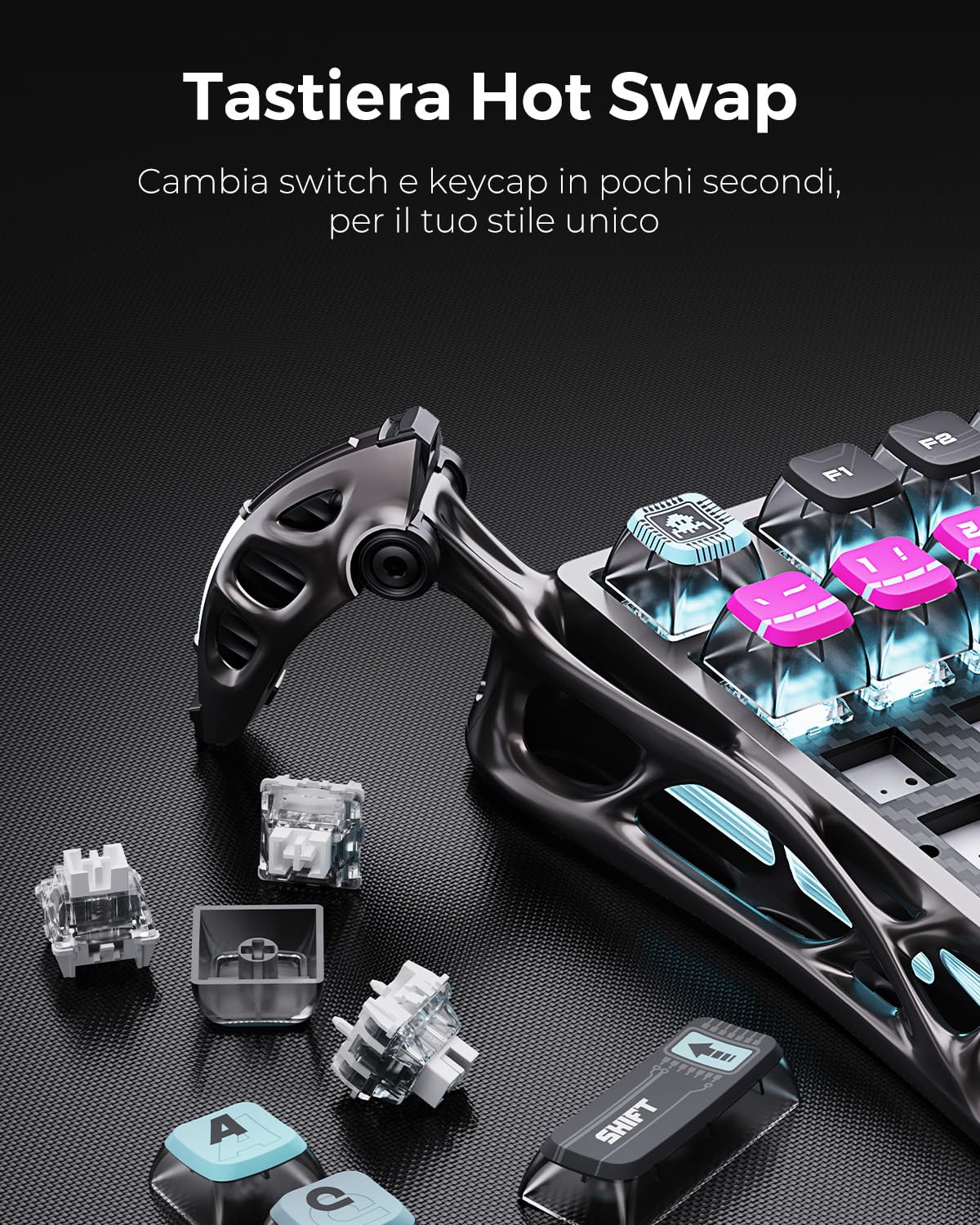 GravaStar V75 Pro Tastiera Gaming HE con cavo, Switch Magnetici Hall Effect, Rapid Trigger 0,005mm, Polling Rate 8KHz,Tastiera Meccanica 75% RGB, Attuazione Regolabile, Alluminio (Cyberpunk)