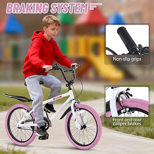 Miniatura 3 de Bicicleta infantil de 20 pulgadas estilo BMX, bicicletas para niñas y niños de 8 a 12 años, bicicleta de una sola velocidad para niños y niñas,
