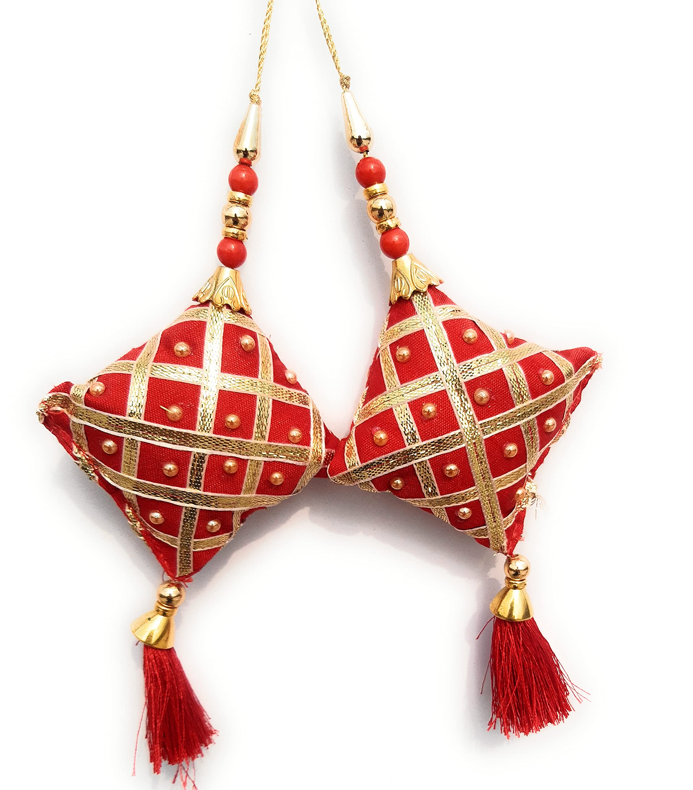 Libas Fashion Hand Made Work Women's Ethnic Hanging Tassel and Latkan for Blouse Saree (Golden and Red) - Set of 2 2