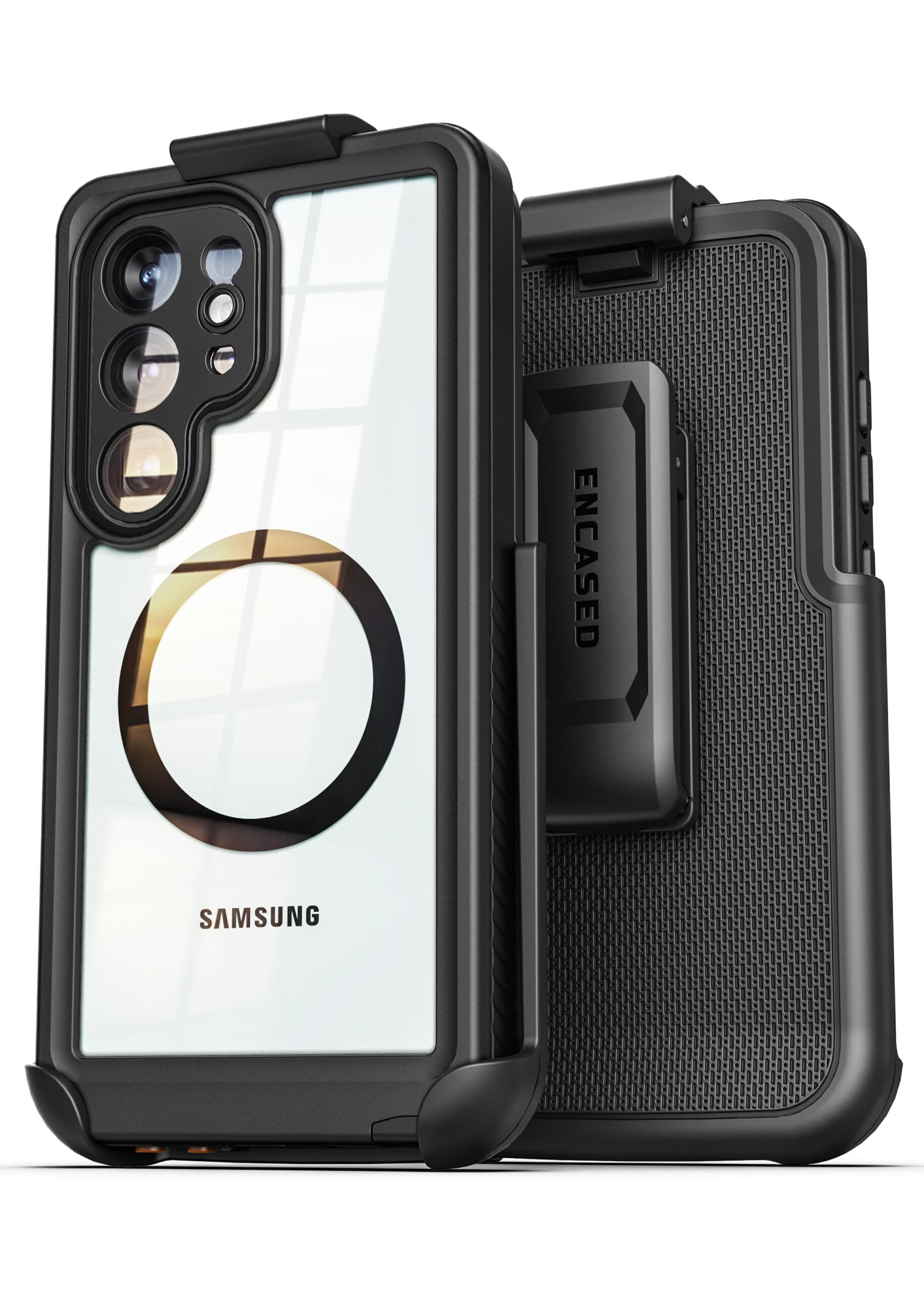 Encased Waterproof Case for Samsung Galaxy S26 Ultra with Belt Clip - Full Body Protective Cover with Built-in Screen Protector & Holster (Clear/Black
