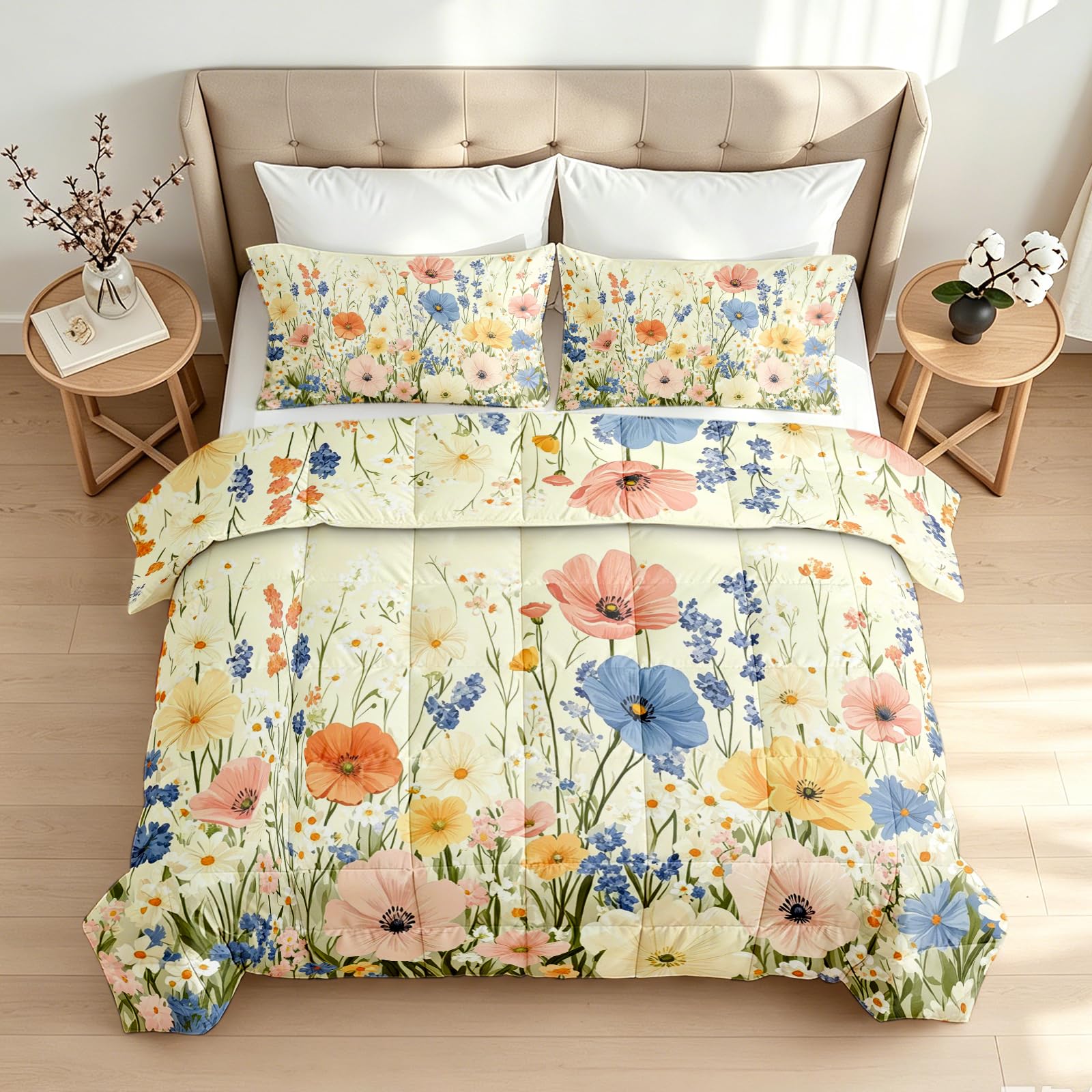 Couette 160x200 4 Saisons Vintage Floral Lavable en Machine