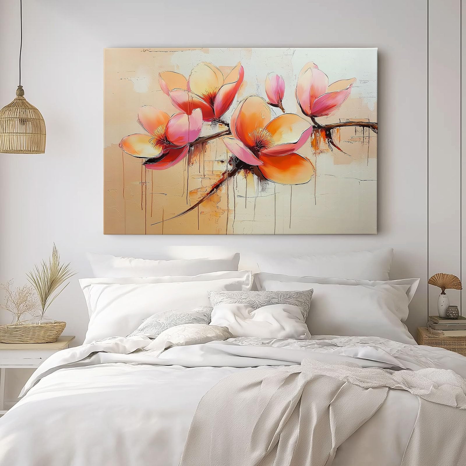Piante E Fiori Astratti 3D Stampe Su Tela Colore Arancione Quadro Moderno Soggiorno Decorazioni Camera Da Letto Bagno Cucina Ufficio Sala Da Pranzo Bar 100 x 70 cm Senza Cornice