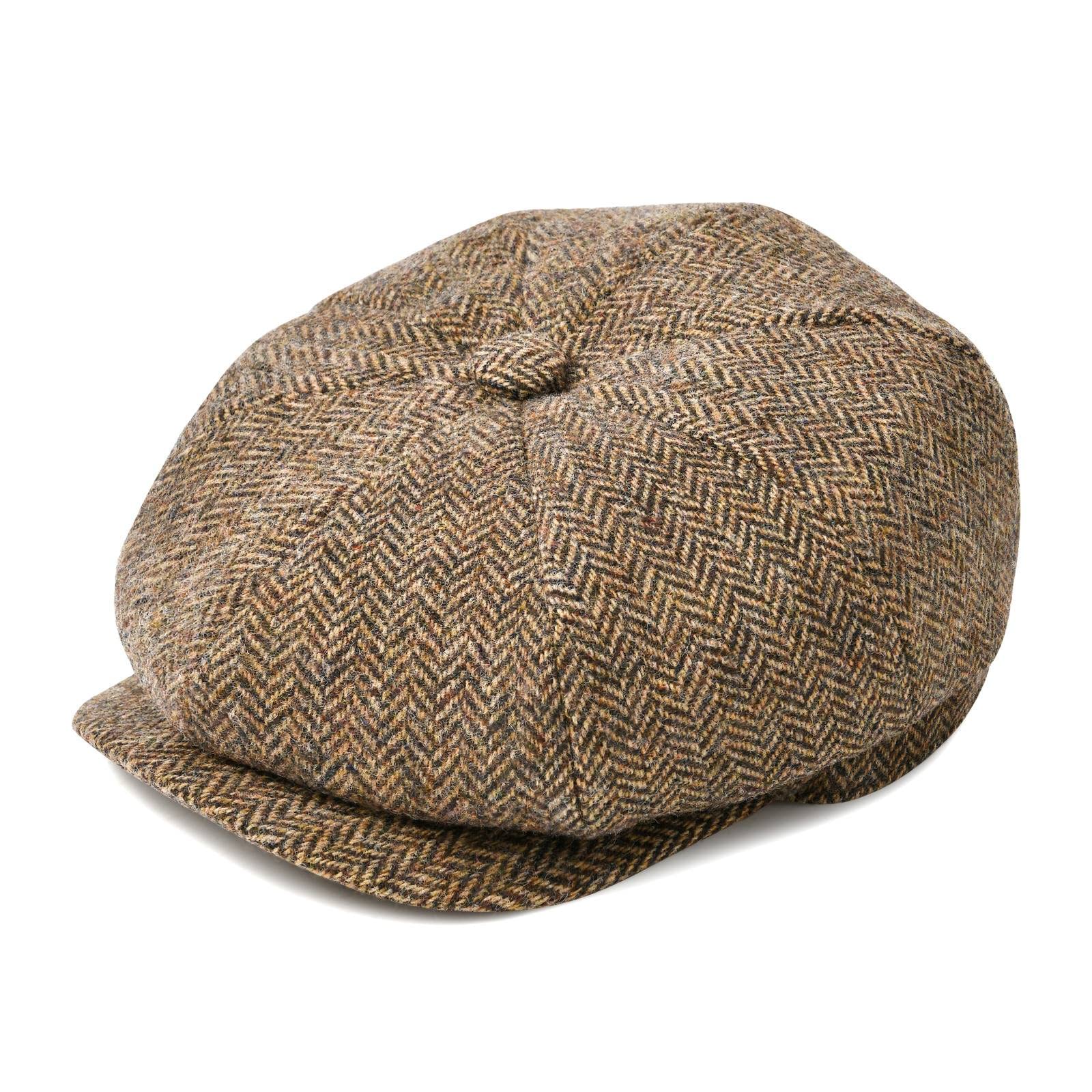 BOTVELAMen's 8 Panel Wool Blend Newsboy Flat Cap Herringbone Tweed Hat