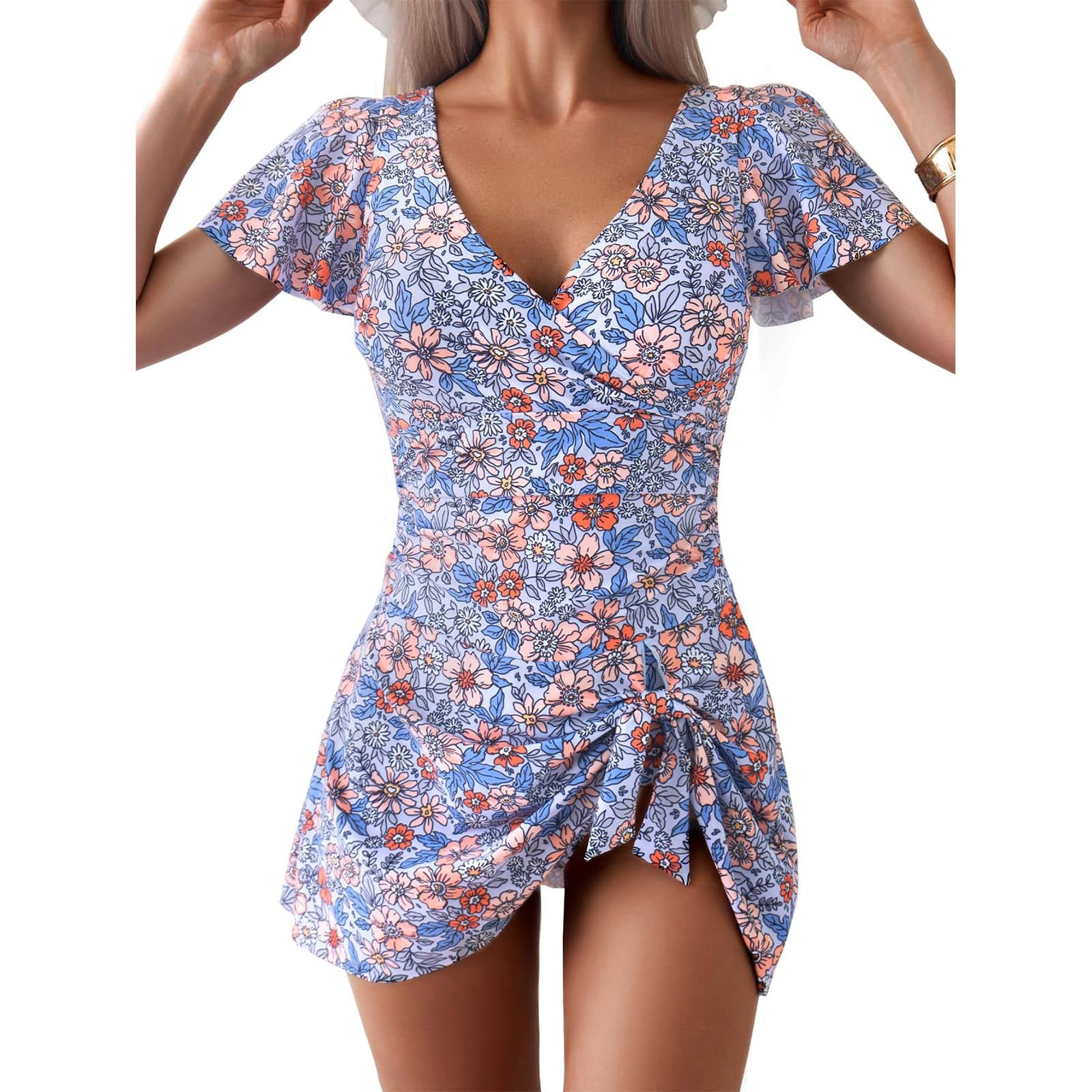 TcIFE Traje de Baño Una Pieza Mujer Control Abdomen Cuello V Nudo Frontal