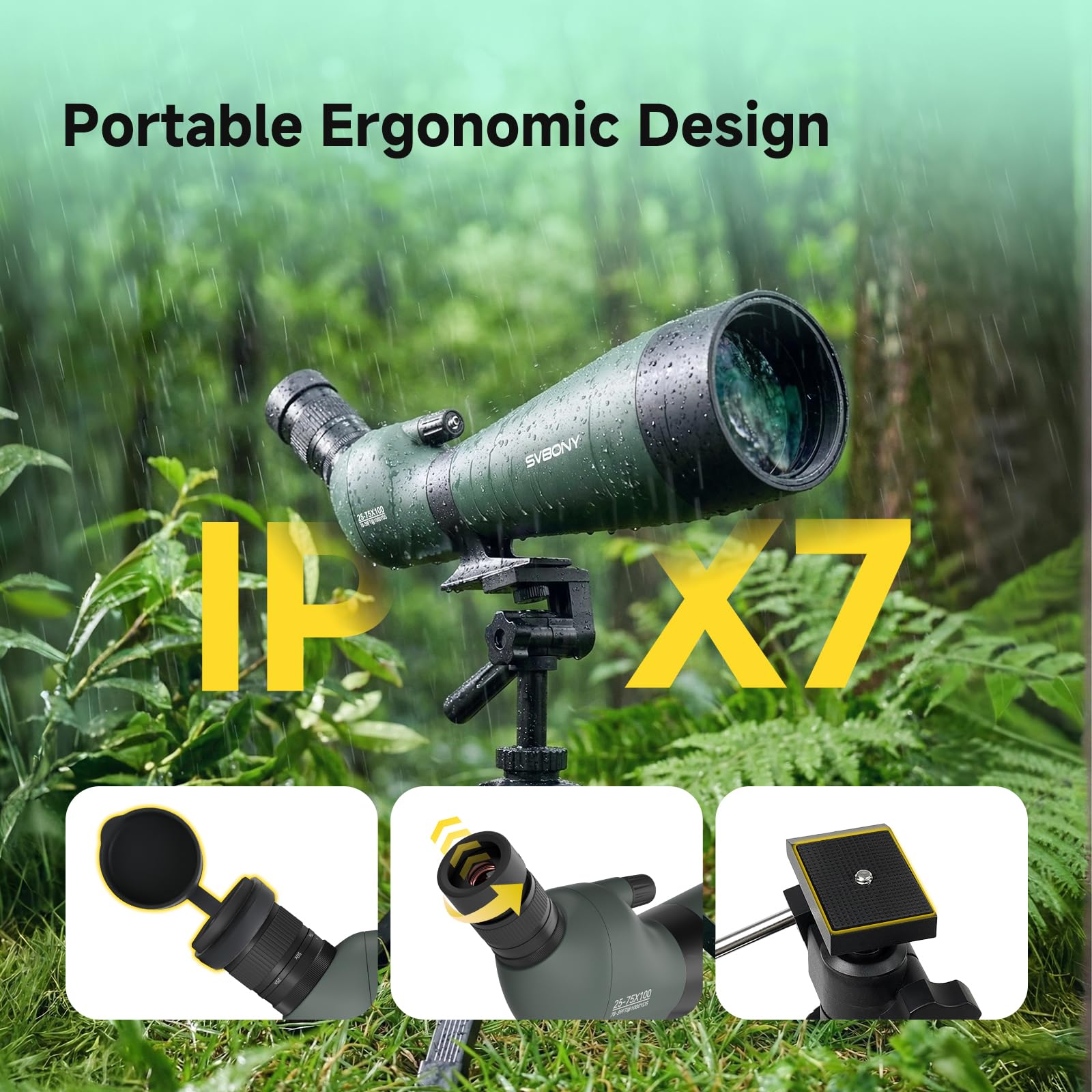 Svbony SV28 Telescopio de Detección con Trípode, 25-75x Zoom, Lente Objetivo 100mm, HD Bak4 FMC, Ocular Giratorio, Adaptador de Smartphone, para Observación de Aves y Tiro al Blanco