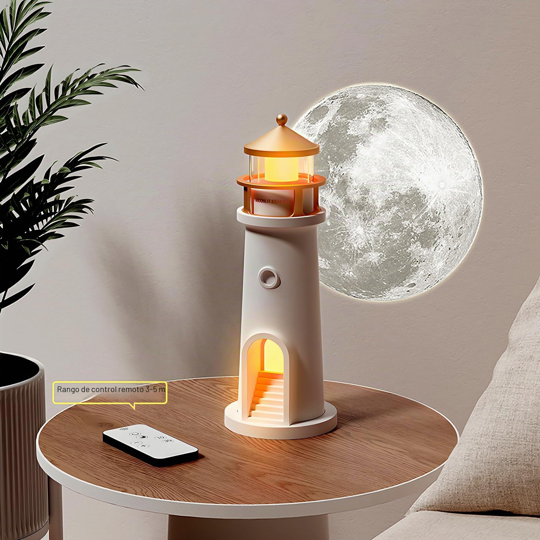 Lámpara de faro con proyección de luna, batería integrada de 2400 mAh recargable por USB, control remoto lámparas LED de mesita de noche, luz nocturna inalámbrica, decoración de habitación para
