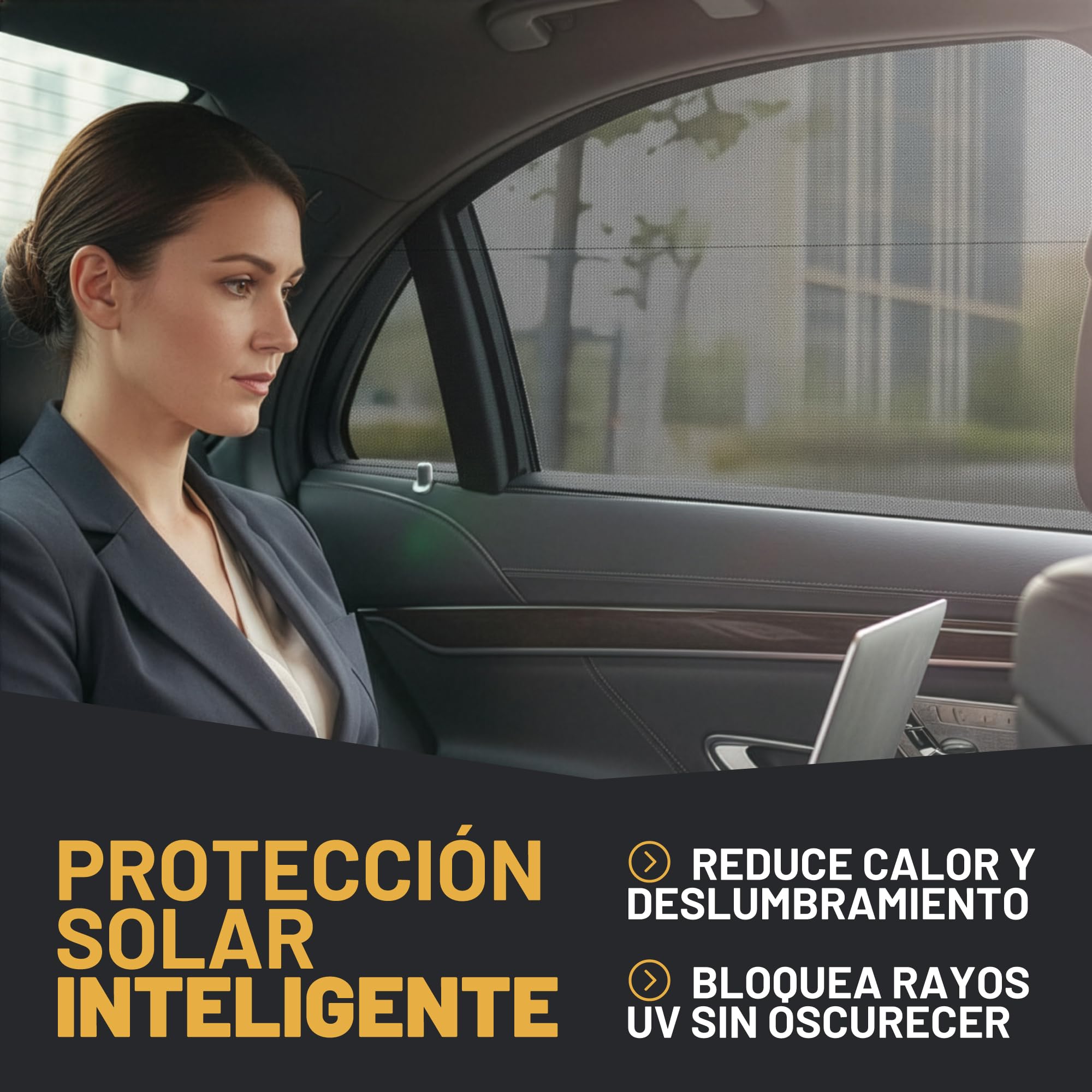 Pack 2 Parasoles Coche Laterales - Protector UV - Funda Ajustable Elastica para Ventanillas Traseras y Laterales - Quitasol Efecto Mosquitera - Parasol para Bebe, Niños y Mascotas - 4