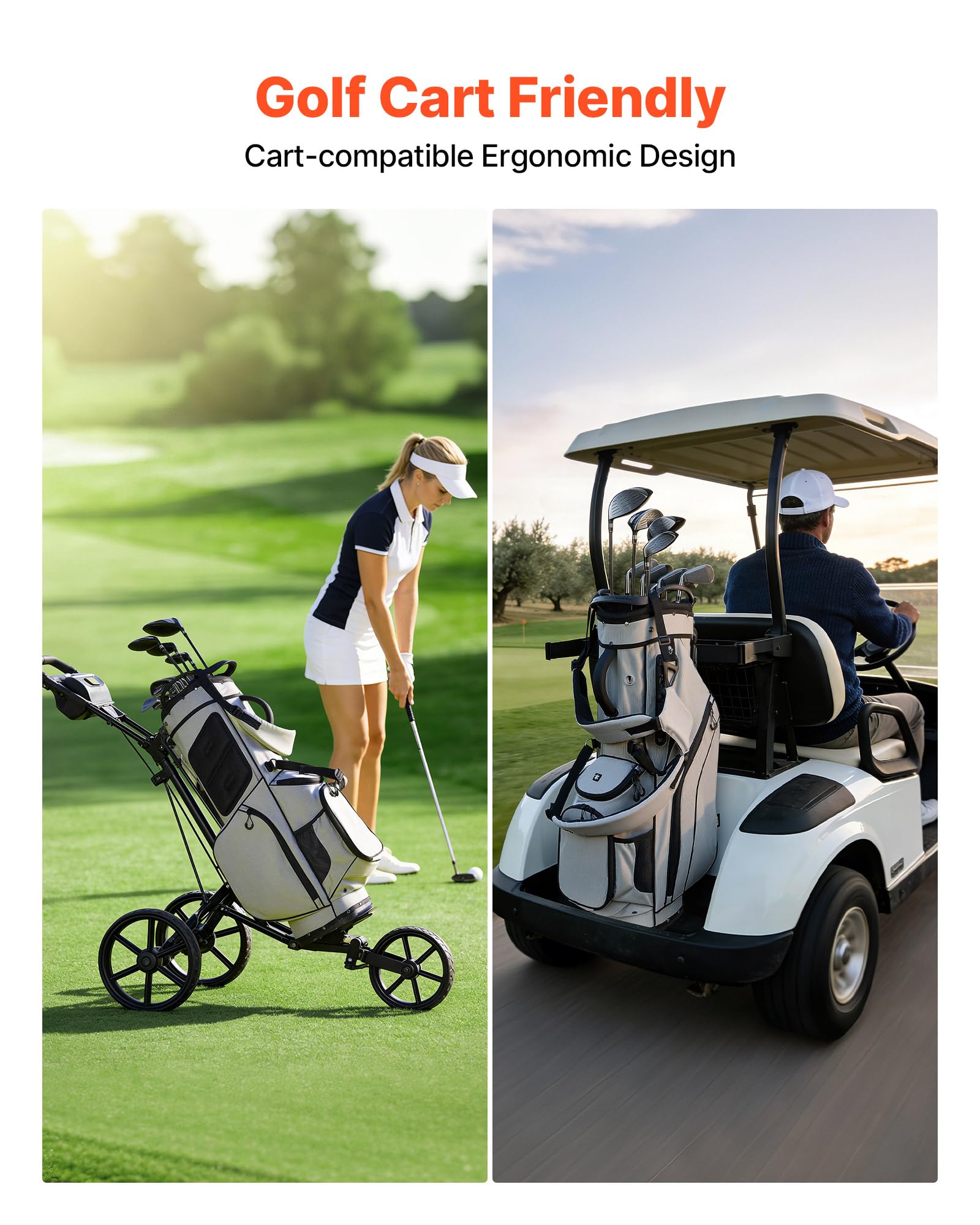 VEVOR Borsa da Golf Portaoggetti Mazze, Borsa da Golf con Supporto da Pavimento Tracolla Doppia Copertura Antipioggia, Materiale in Poliestere Rivestimento Interno in PU 210D 420 x 260 x 930 mm