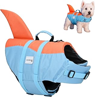Mobiclinic, Dog Life Jacket, Shark Fin Design, Rescue Handle, Adjustable Harness, Leash Ring, High Buoyancy and High Visibility, Sharky, Lightweight, Swimming, Surfing, Sailing product image