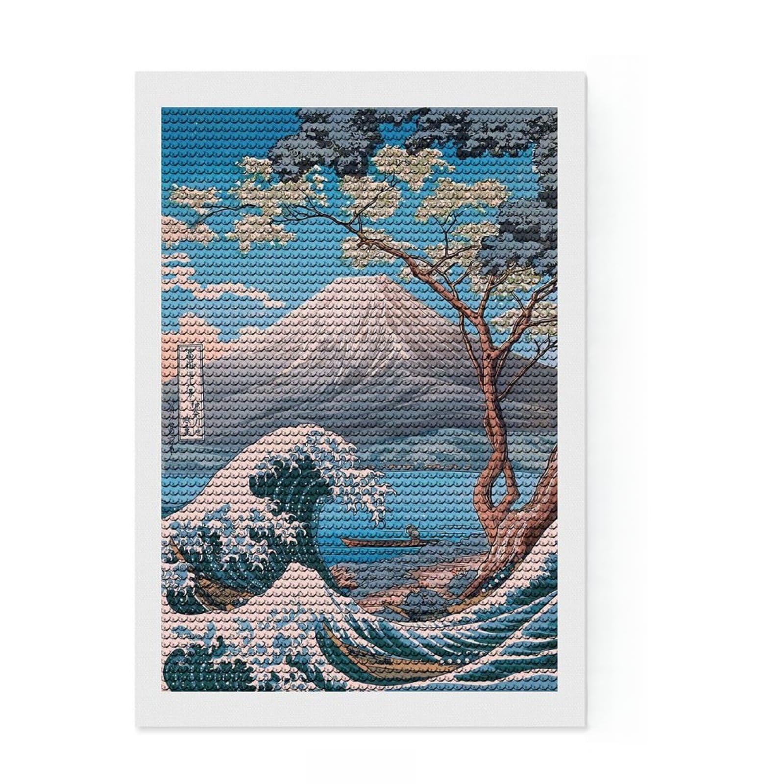 Junmoney Mount Fuji Lake Yamanaka Diamond Art Canvas 8"x12", for Creative Relaxation, Pleasing Wall Art Project, Aesthetic Room Decor, Christmas Gift