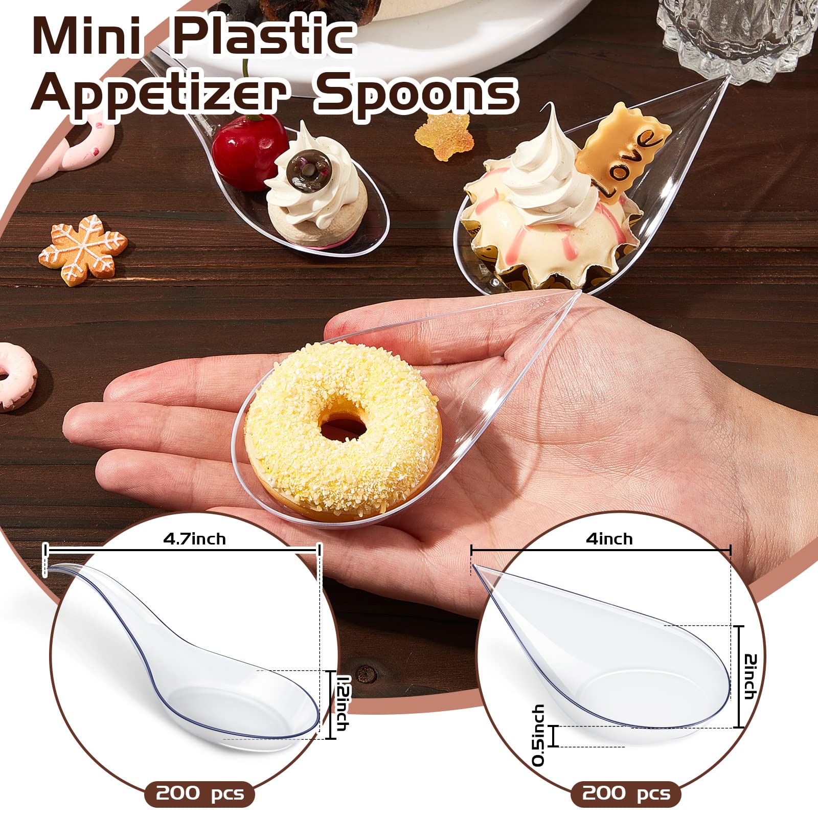 400 Pcs Mini Plastic Appetizer Spoons Plates Clear Disposable Dessert