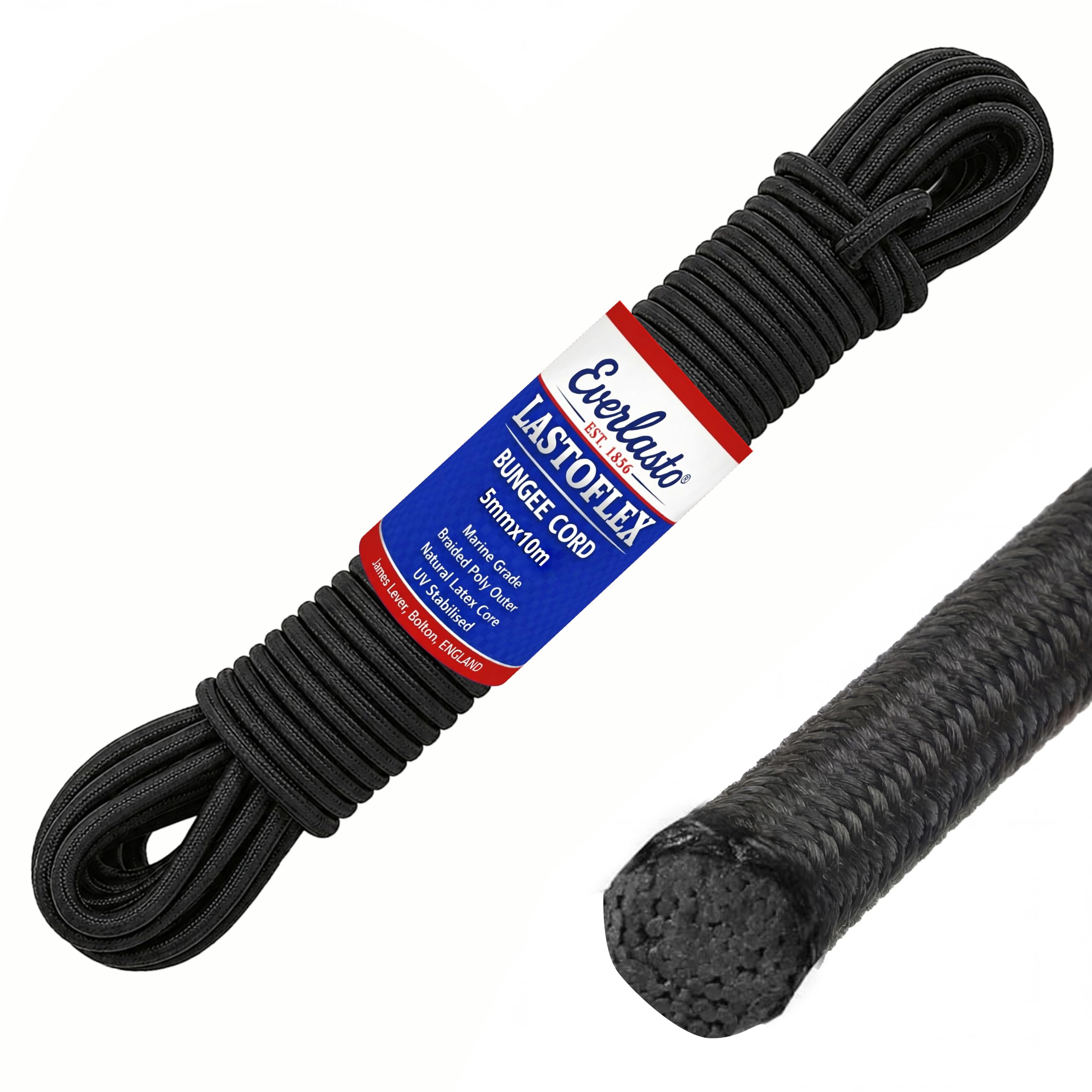 Everlasto Black 'Lastoflex' Elastic Shock Bungee Cord Rope 5Mm X 10M