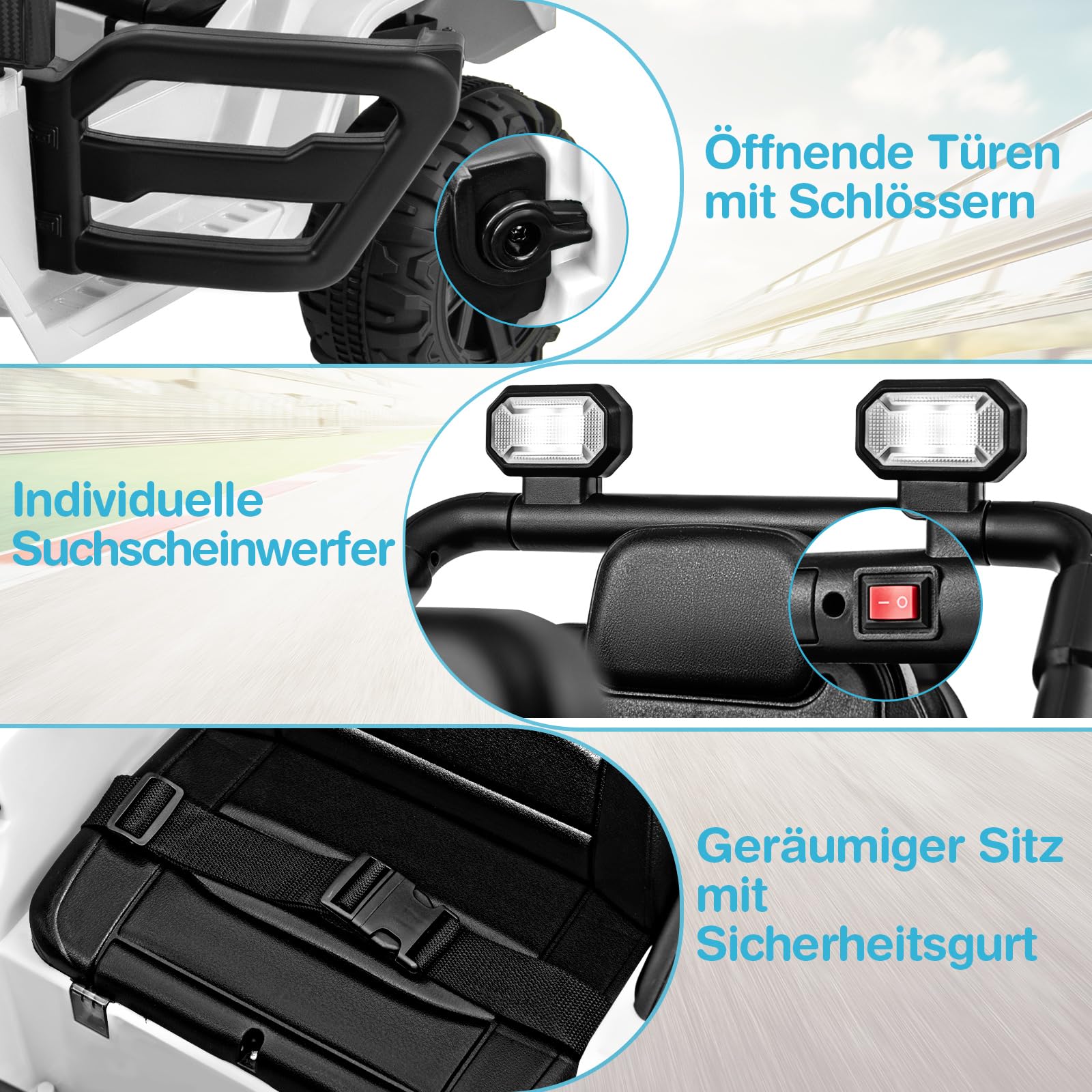 GOPLUS Elektroauto 12V Kinder, Kinderauto mit 2,4G-Fernbedienung, Musik, Hupe, LED-Leuchten, robuste Sicherheitsgurt& Sicherheitsgurt, Elektro Auto für Kinder ab 3 Jahren (Weiß)
