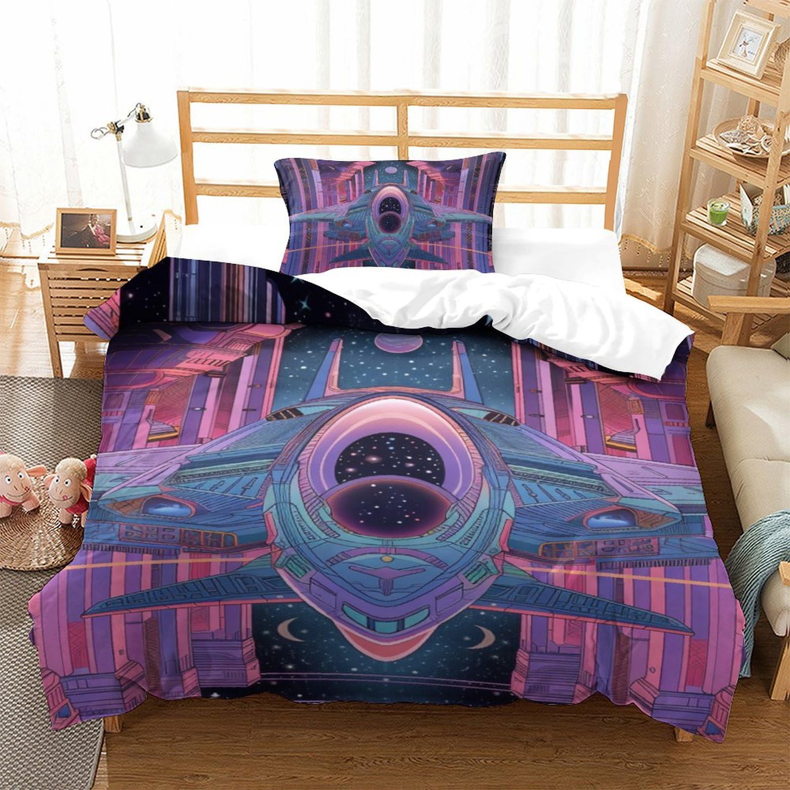 Housse de couette avion 3D ensemble de literie microfibre avec taie d'oreiller single 135x200cm