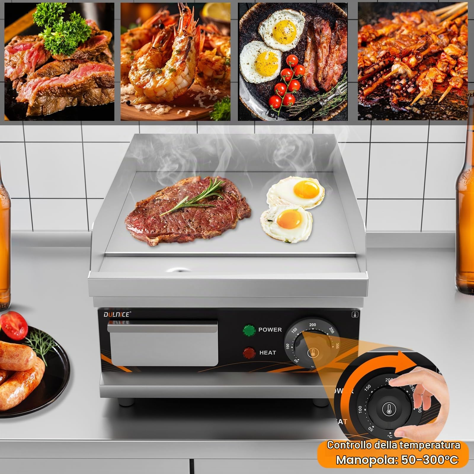 griglia elettrica commerciale 28cm da banco in acciaio inox bistecchiera elettrica Flat Top Grill Bacon Fryer Steak Plate 1700W addensato BBQ Teppanyaki griglia elettrica