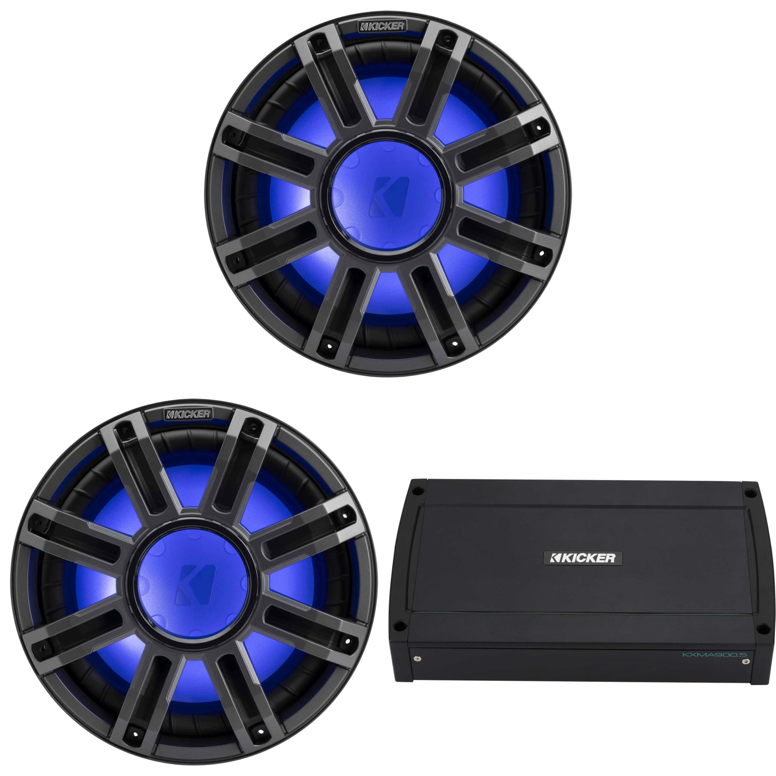 Kicker (2) 51MWE124 - MWE 12-Inch Premium Marine Subwoofer (Enclosure) 4-ohm & 48KXMA9005 Marine Amp Bundle