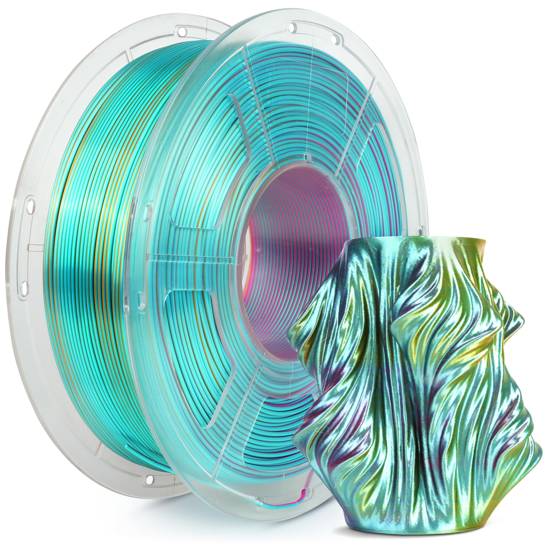 SUNLU Silk PLA Plus Filamento per stampante 3D, filamento PLA+ Lucido a Triplo Colore da 1.75mm, 360° Svela Vari Colori, Precisione Dimensionale +/- 0.02mm, Bobina da 1kg, Rosso Giallo Verde