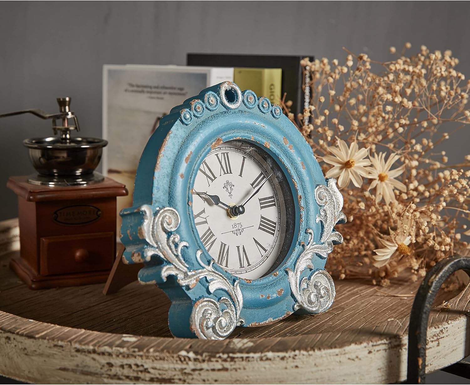 SOFE Small Clocks for Shelf, Blue Vintage Table Clock
