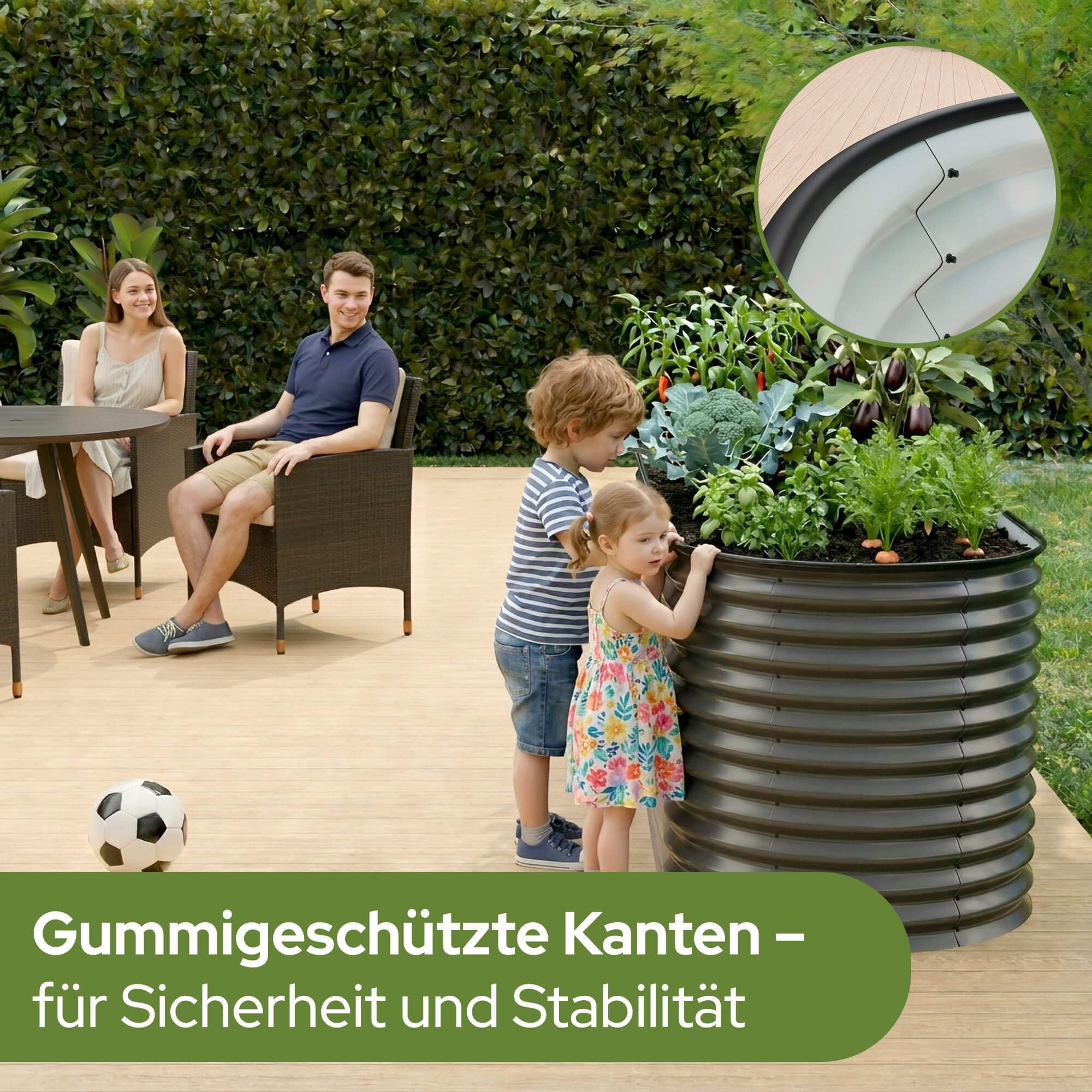 Arebos Hochbeet oval Metall 160x80x78 cm Anthrazit | Gartenbeet verzinkter Stahl rostfrei mit Gummikante 780 L, Stabil mit Querstreben | Gemüsebeet ideal für den Garten | für Gemüse, Kräuter & Blumen