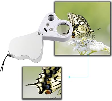 Illuminated Jewelry LED Eye Loupe Magnifier with 2 Lens, 60X 12 mm and 30X 22 mm with Kare and Kind Retail Package (2 pcs 60X and 30X, Silver/White)