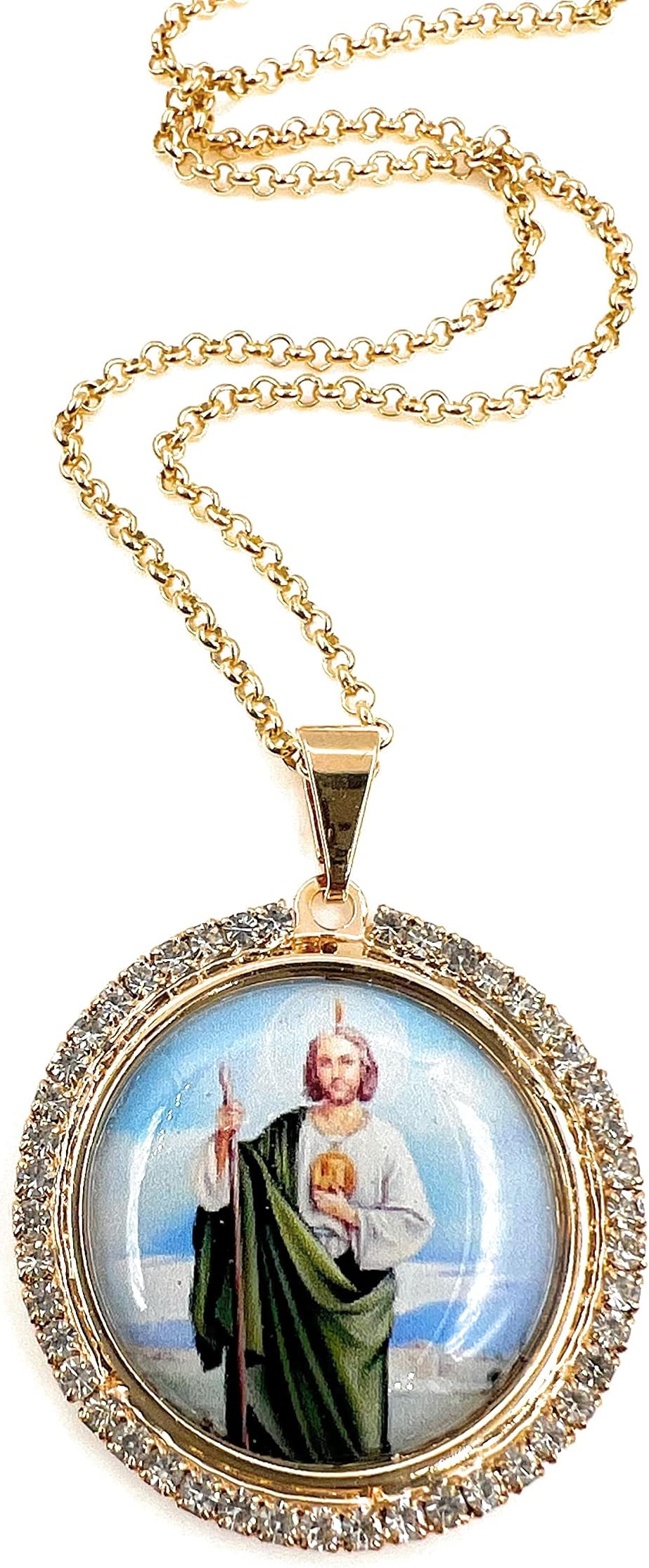 LESLIE BOULESSt. Jude Thaddeus Pendant Necklace for Women 18K Gold Plated "18 Inches" Chain Catholic Jewelry, Gold Plated, gold plated