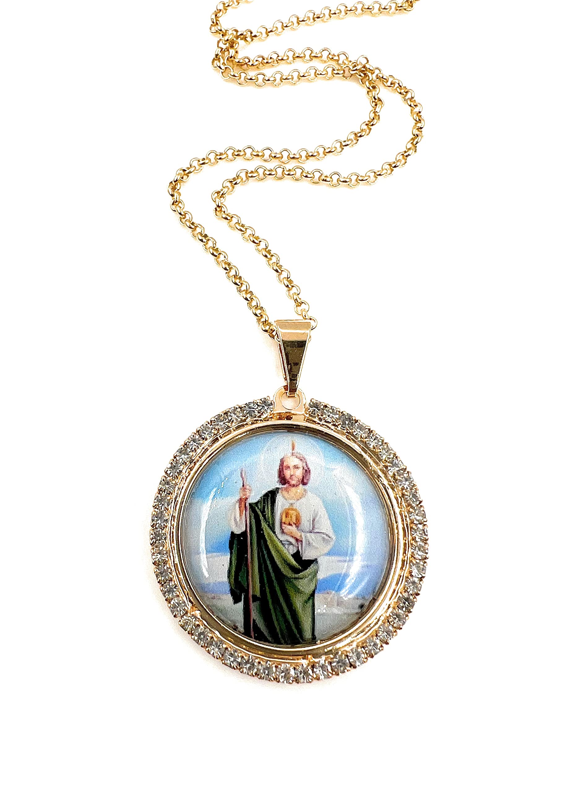 LESLIE BOULESSt. Jude Thaddeus Pendant Necklace for Women 18K Gold Plated "18 Inches" Chain Catholic Jewelry, Gold Plated, gold plated