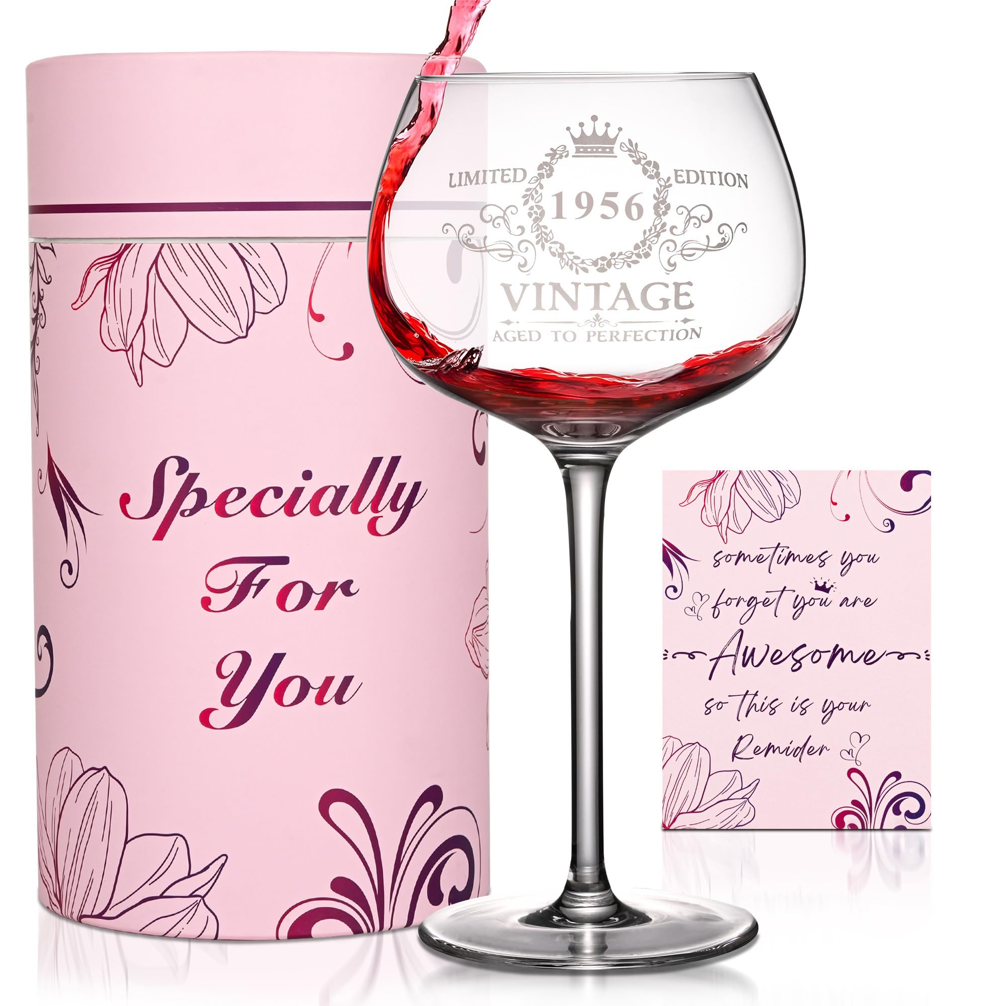 Sxkayxr 70th Birthday Gifts for Women, Vintage 1956 Engraved Wine Glass,Presents for Female 70 th,70th Birthday Gift Ideas for Her,Daughter, Wife, Friends