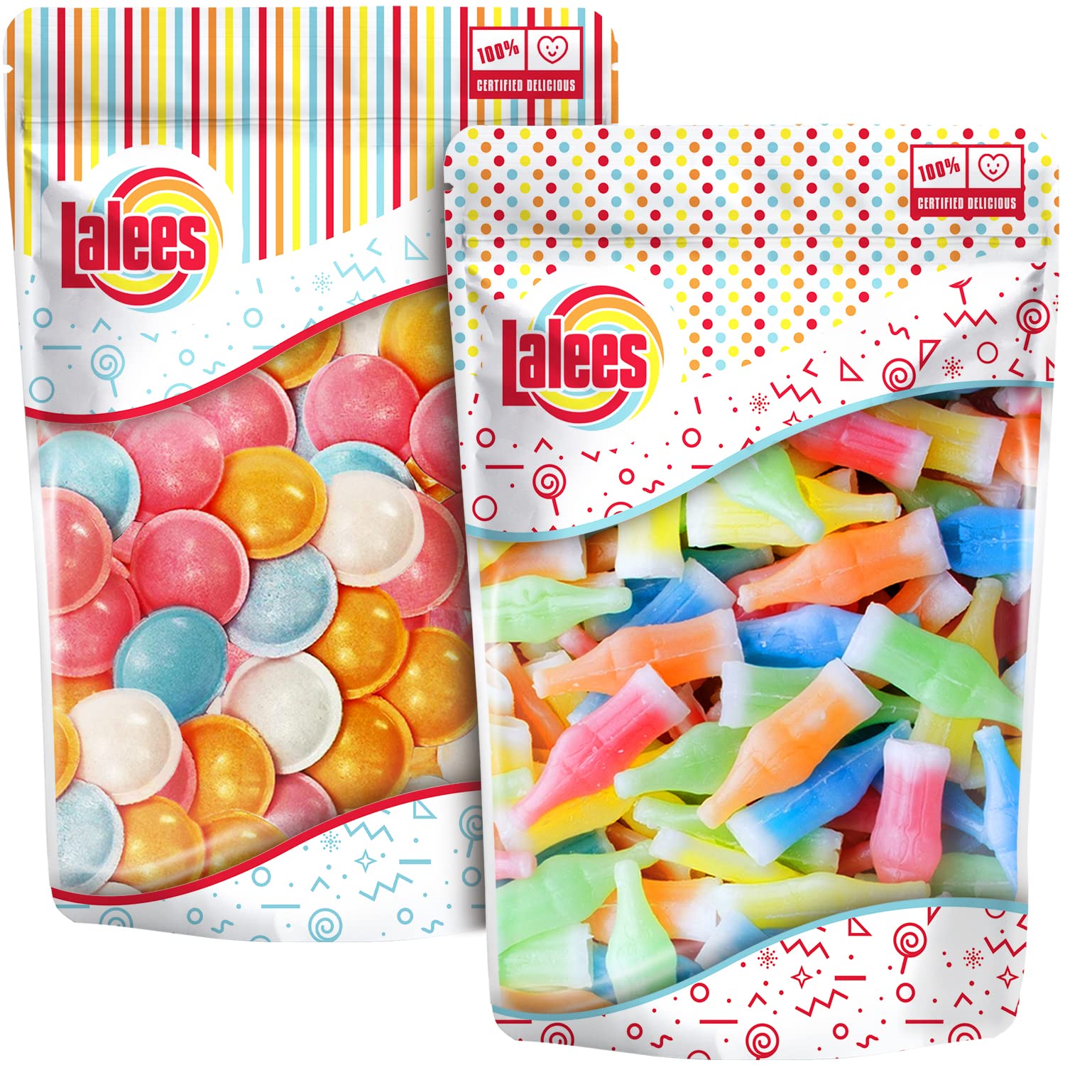 Lalees Wax Bottles and Satellite Wafers - Candy Party Bag Stuffer for Kids - Drinkable Candy for Kids - Bulk Candy - Nostalgic Candies - Old Fashion