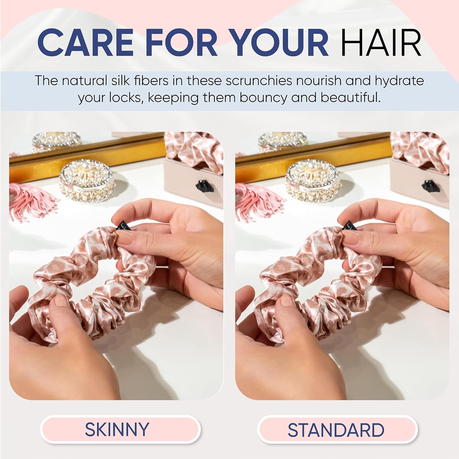 Blissy Silk Scrunchies (3 Pack) - 100% Pure Mulberry Silk - 22 Momme 6A High-Grade Fibers Scrunchie for Straight & Curly Hair (Nicole Miller - Mauve Cheetah, Regular)